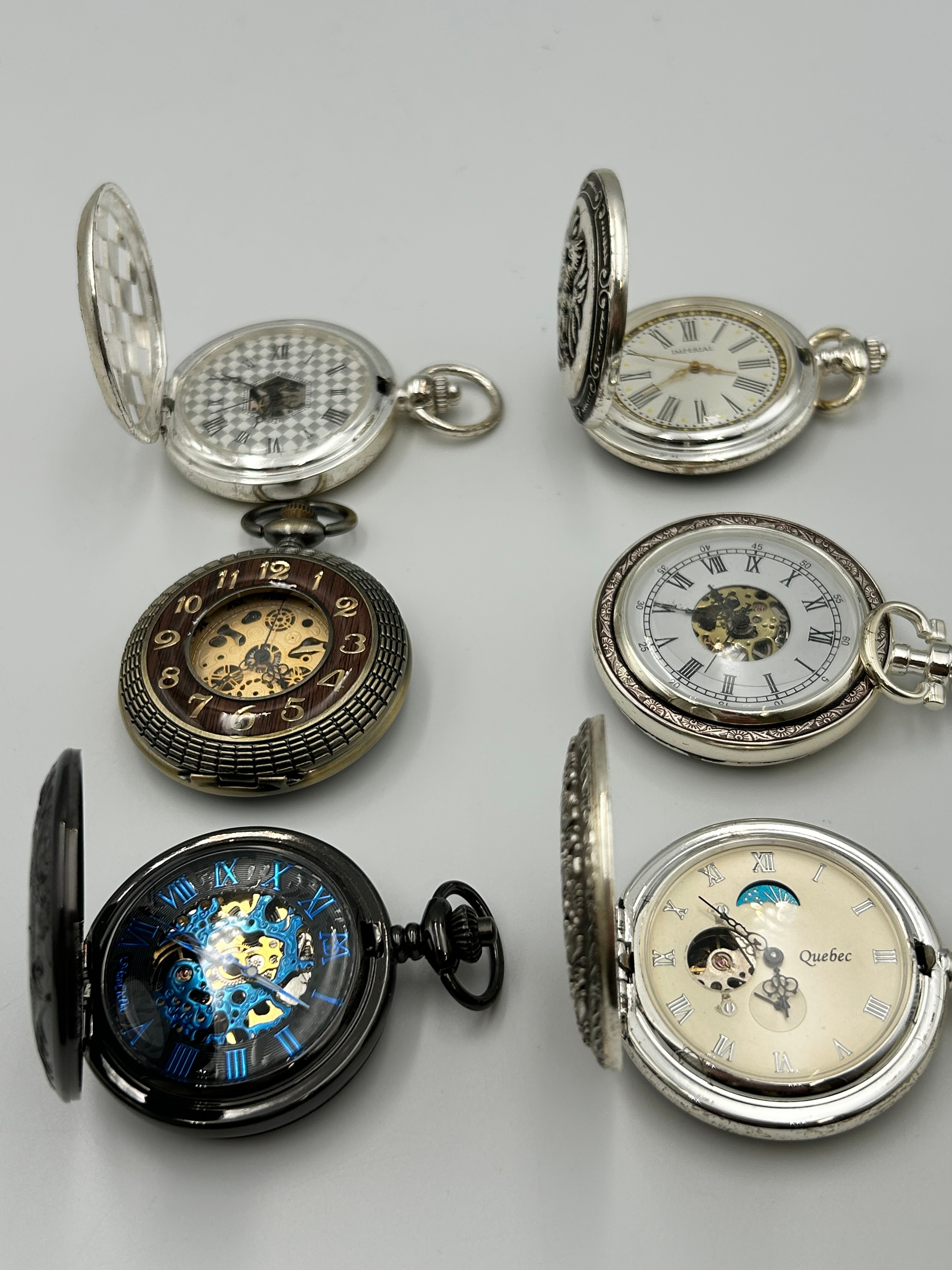 Manual Wind Imperial, Quebec, and Other White Metal, Bronzed, and Black Coated Pocket Watches ,Running When Listed
