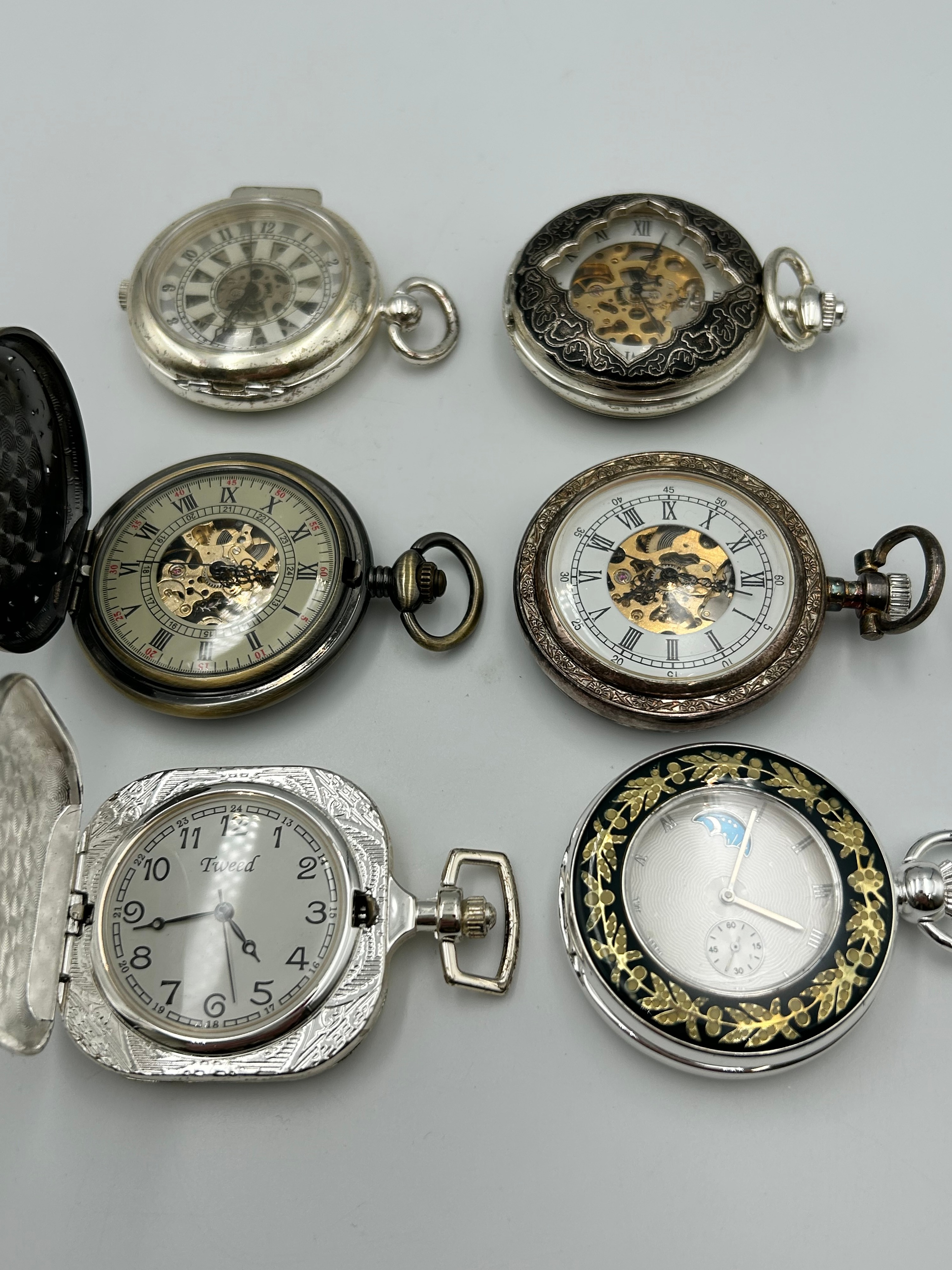 Manual Wind Tweed and Unmarked White Metal and Bronzed Pocket Watches,Running When Listed