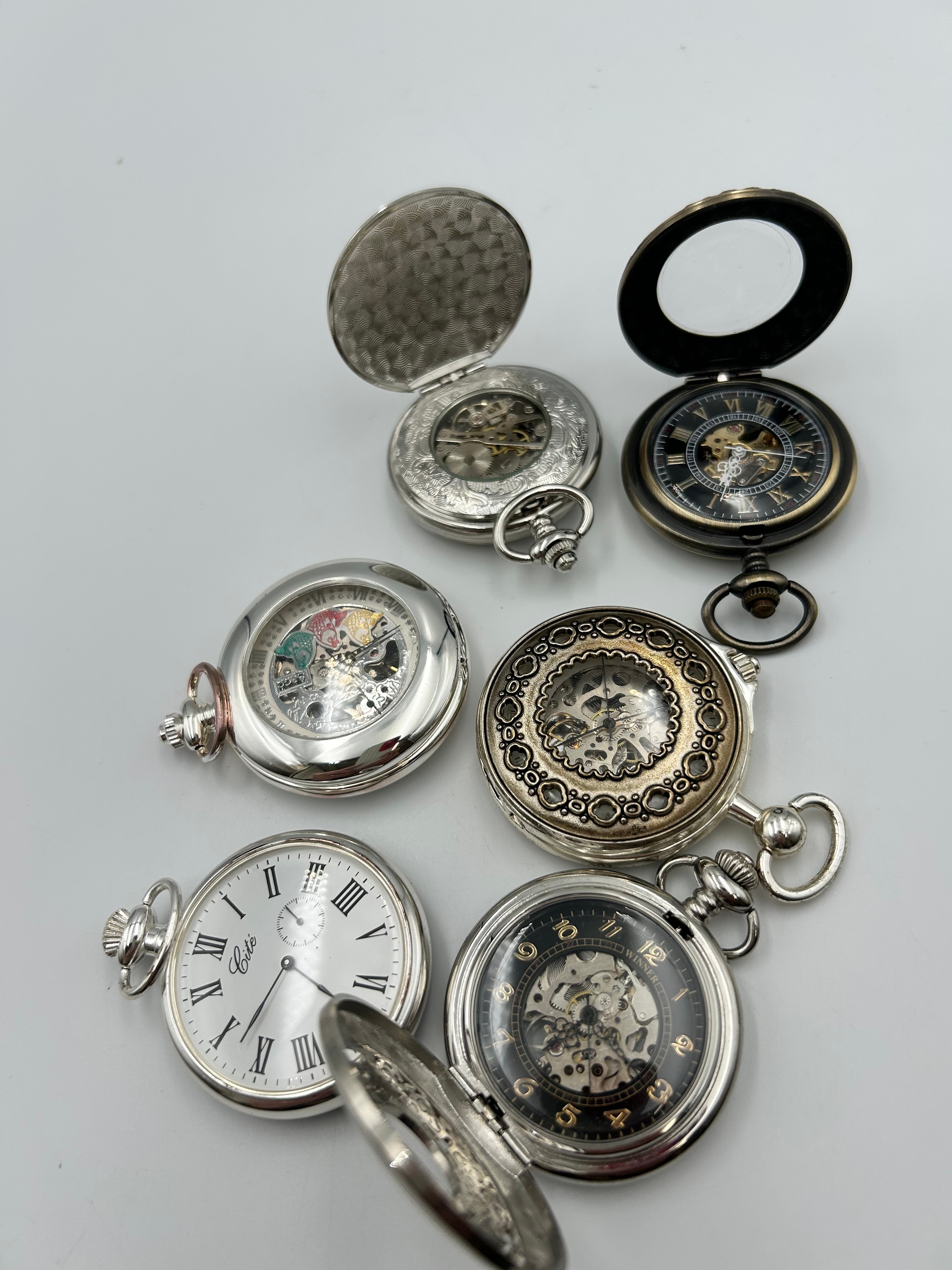 T-Winner, Elite and Others? White Metal and Bronzed Pocket Watches ,Running When Listed , All Manual