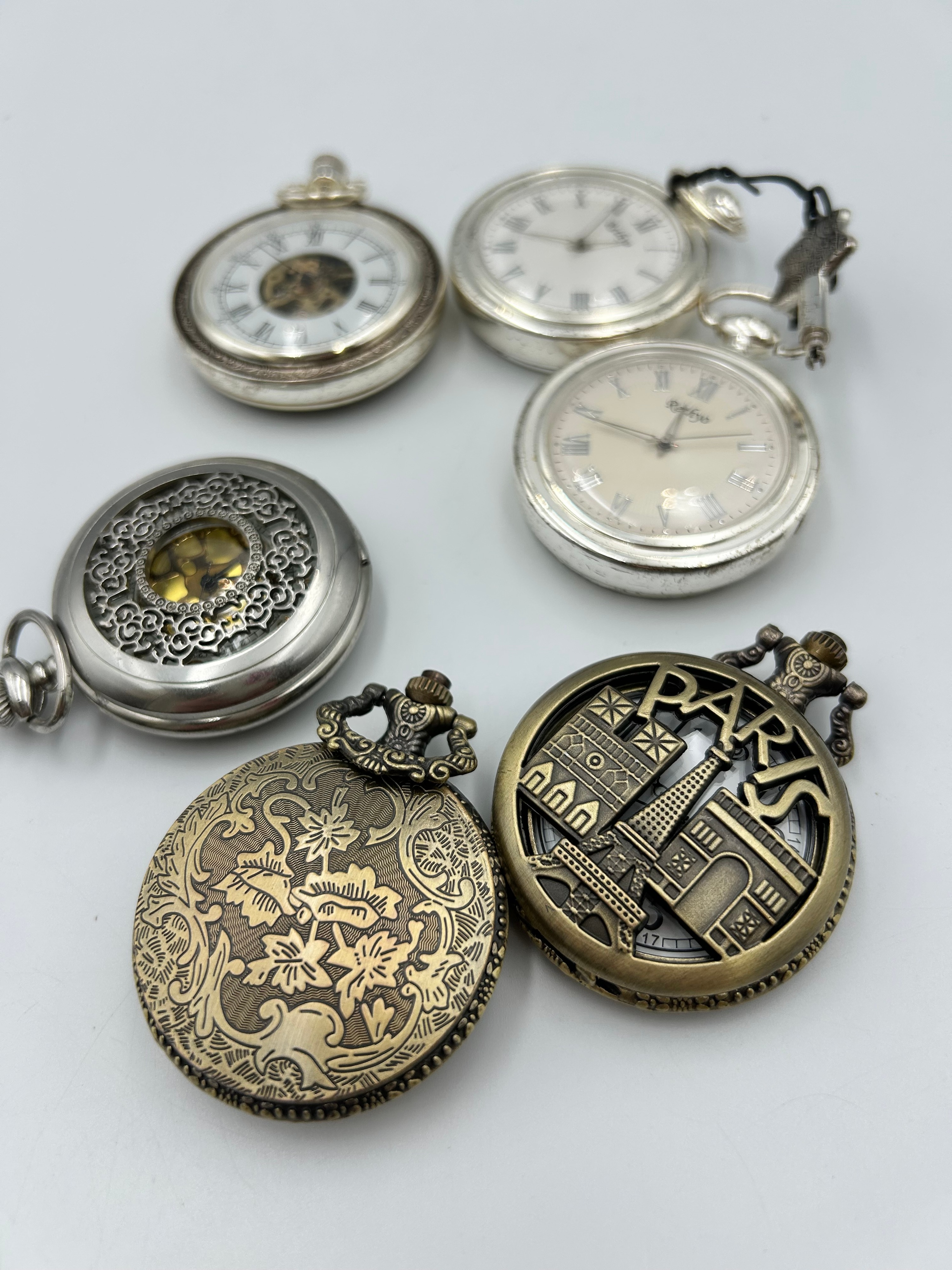Rethyo White Metal and Bronzed Pocket Watches and Assorted Timepieces