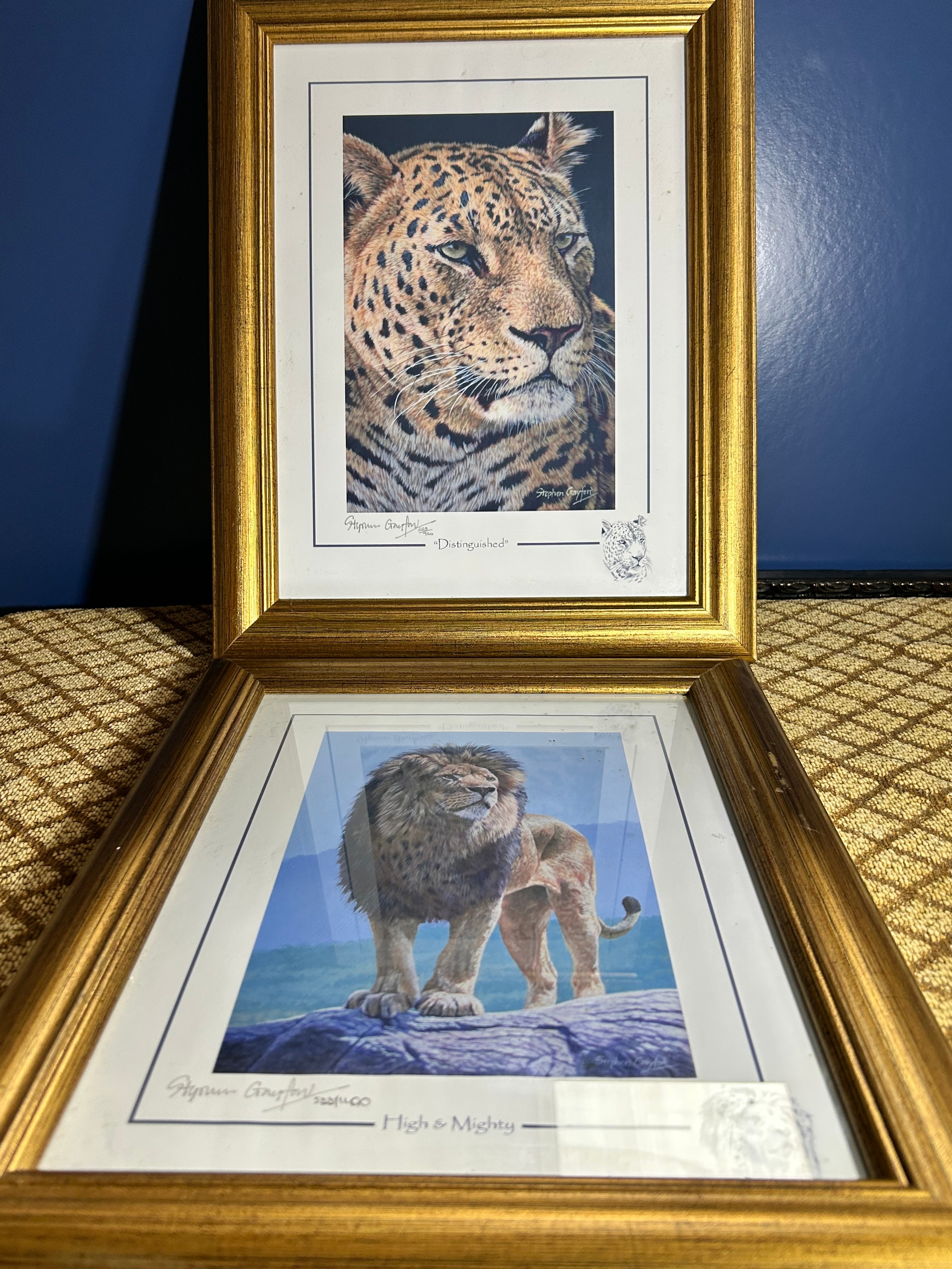 Stephen Crayford Gilt-Effect Framed Limited Edition Wildlife Prints, "Distinguished" and "High & Mighty"