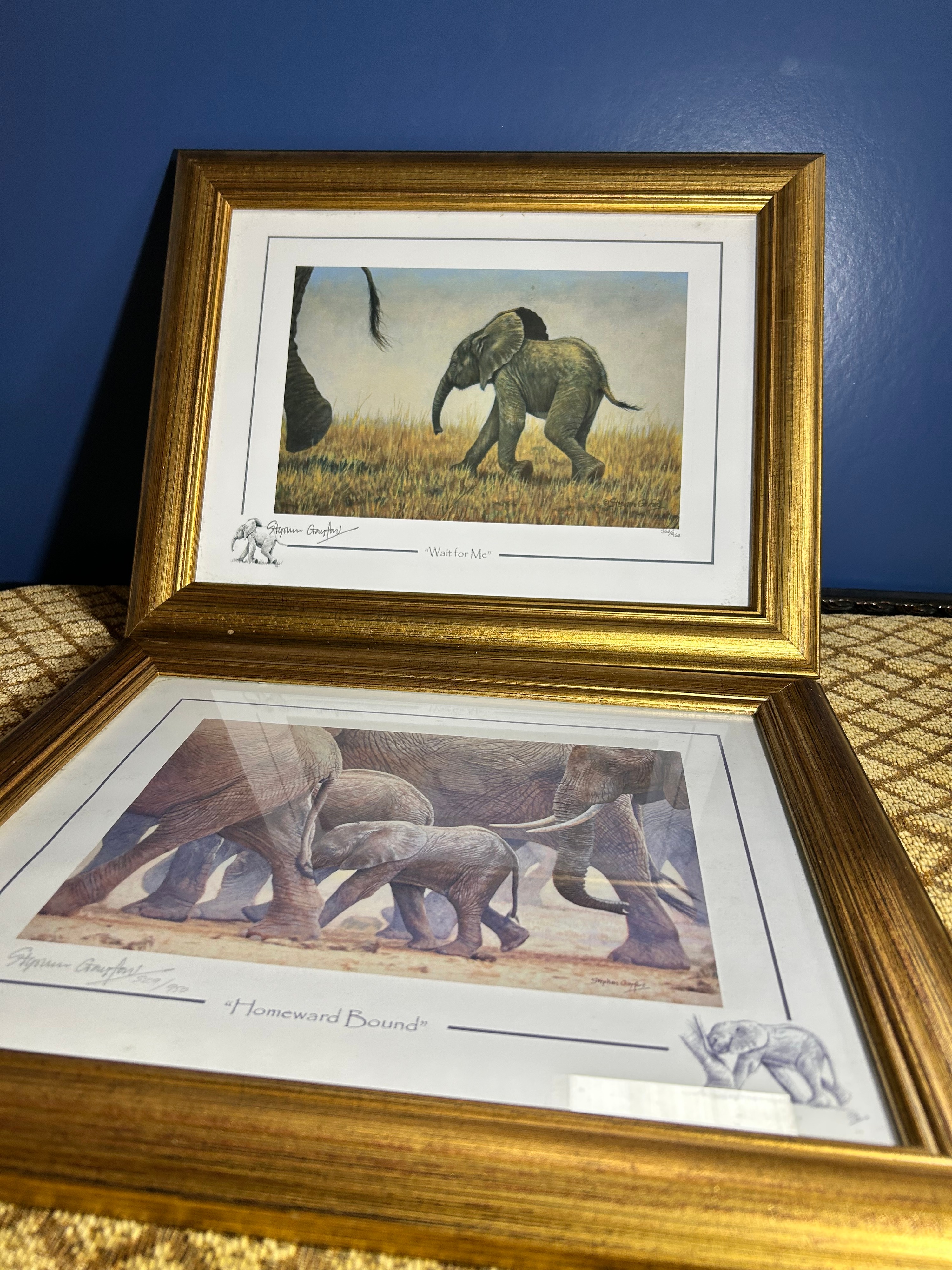 A Pair of Stephen Gayford Limited Edition African Elephant Offset Lithographic Prints