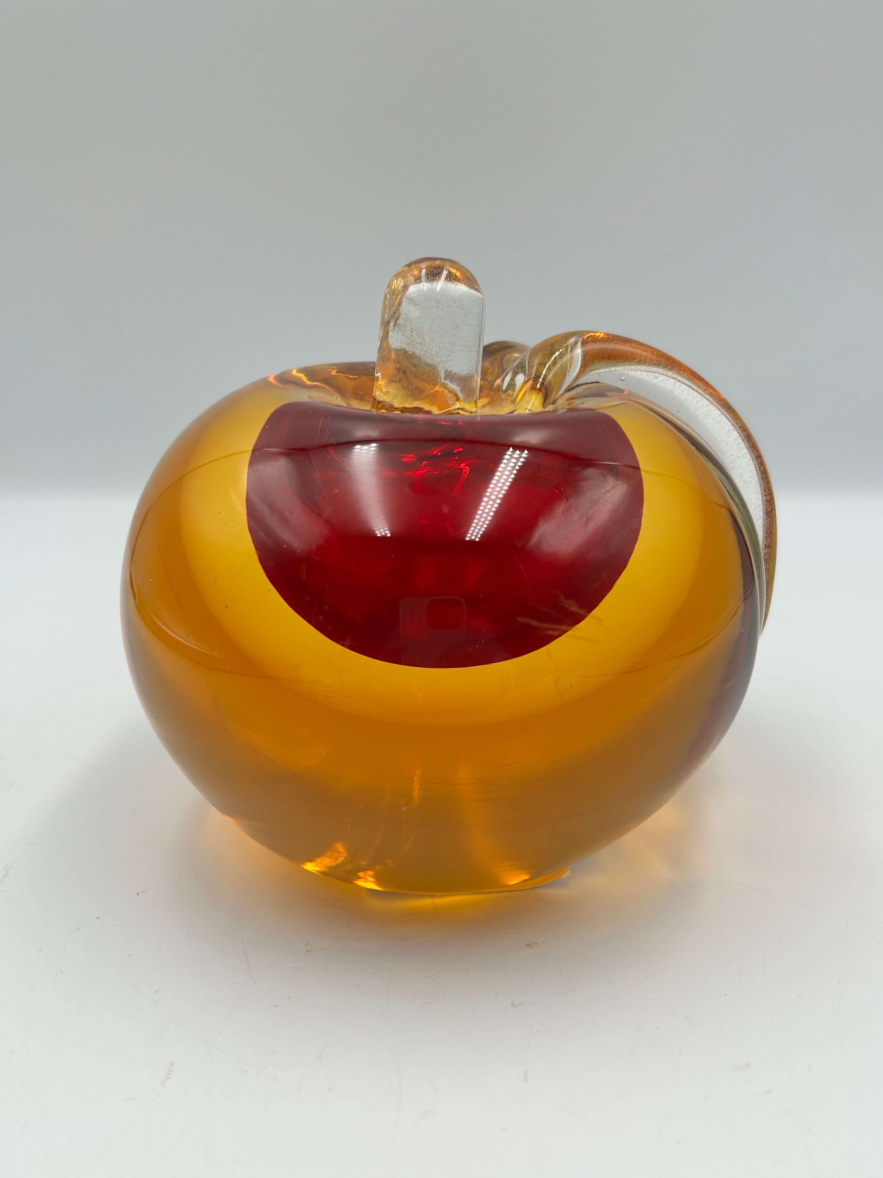 A Mid-Century? Italian? Sommerso Art Glass Apple Paperweight, 3.5"