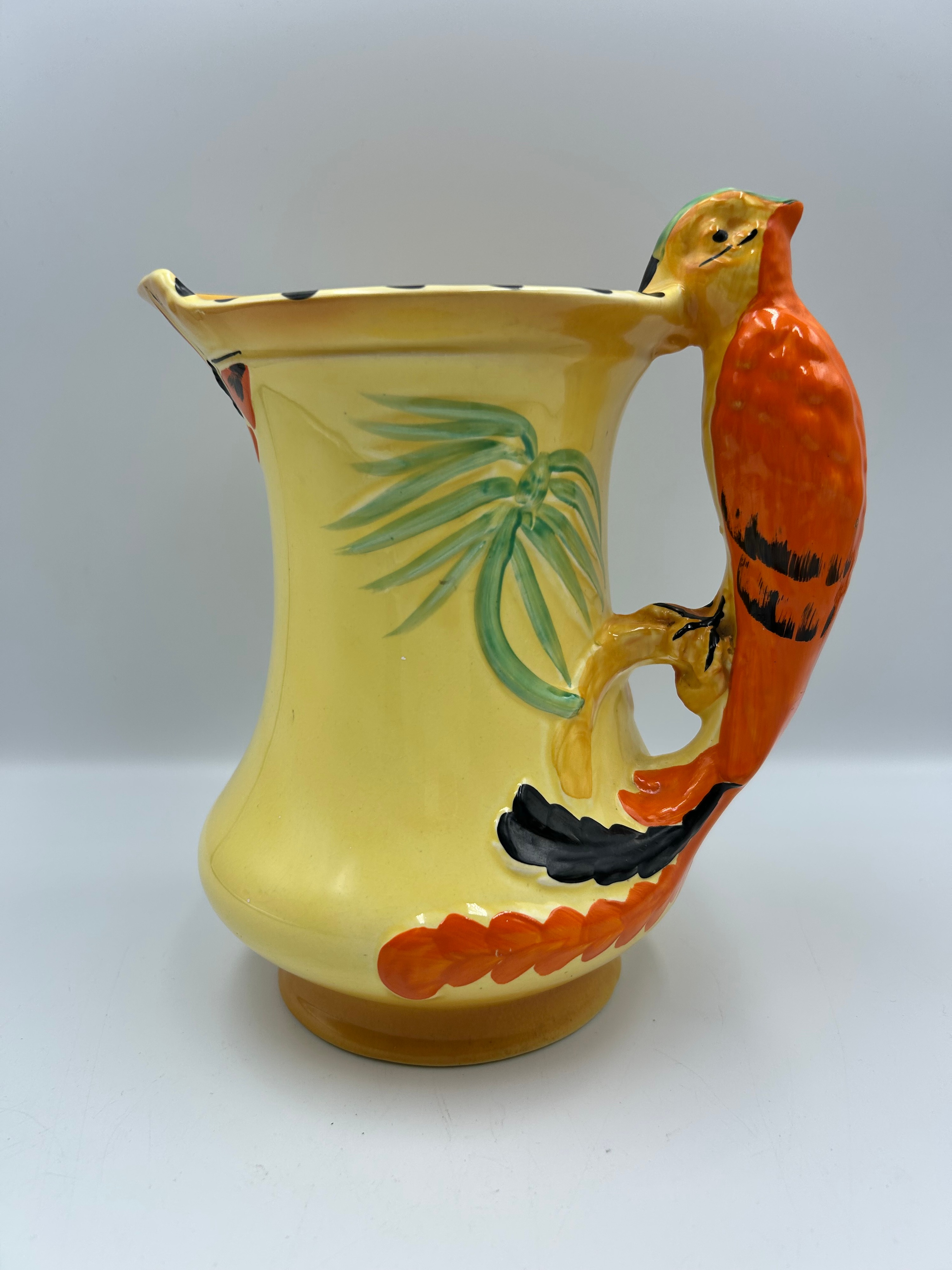Art Deco? Earthenware? Parrot Handle Pitcher by Burleigh Ware?, 8.5"