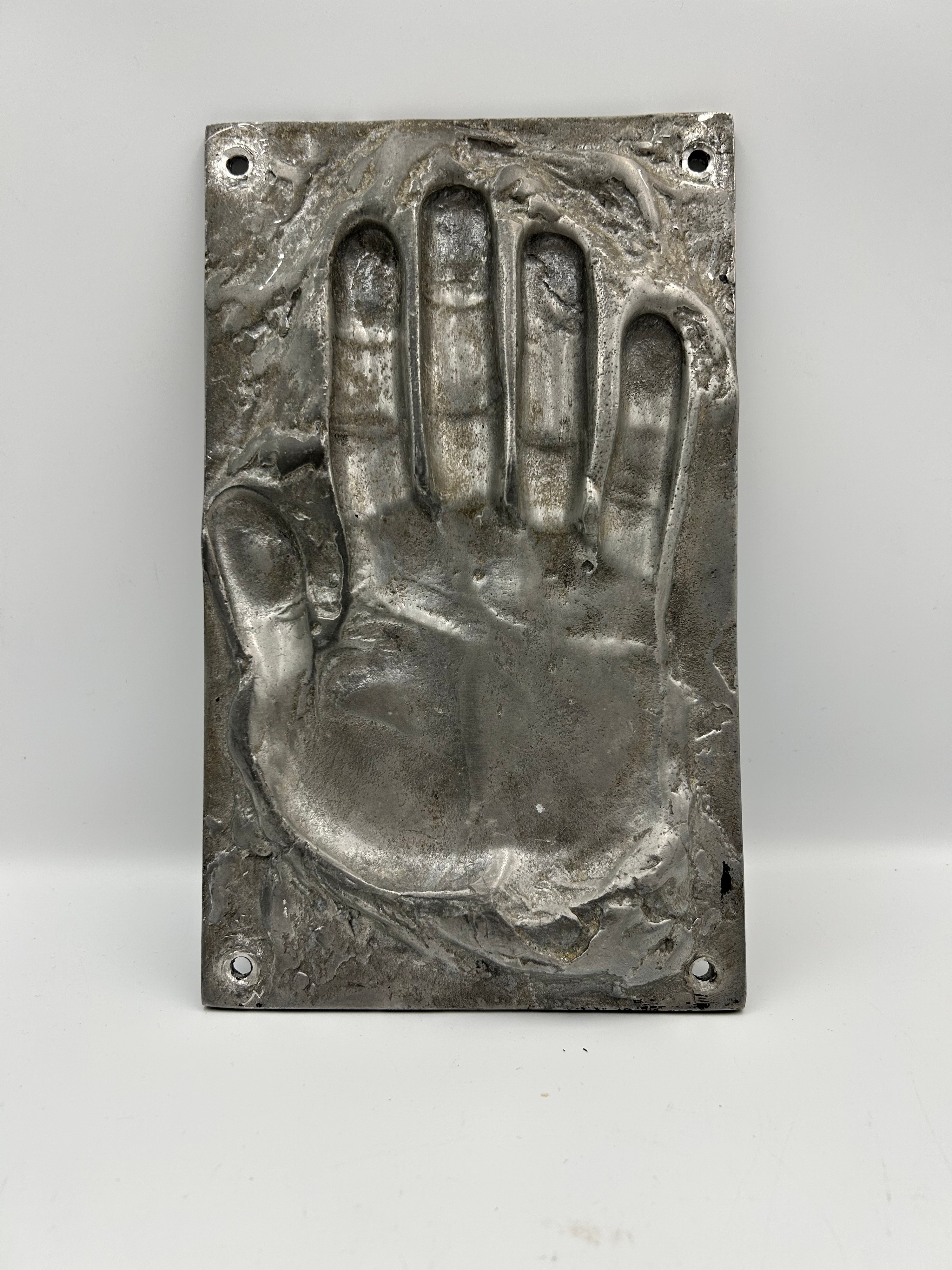Modernist White Metal Hand Relief Plaque after Roy Adzak?