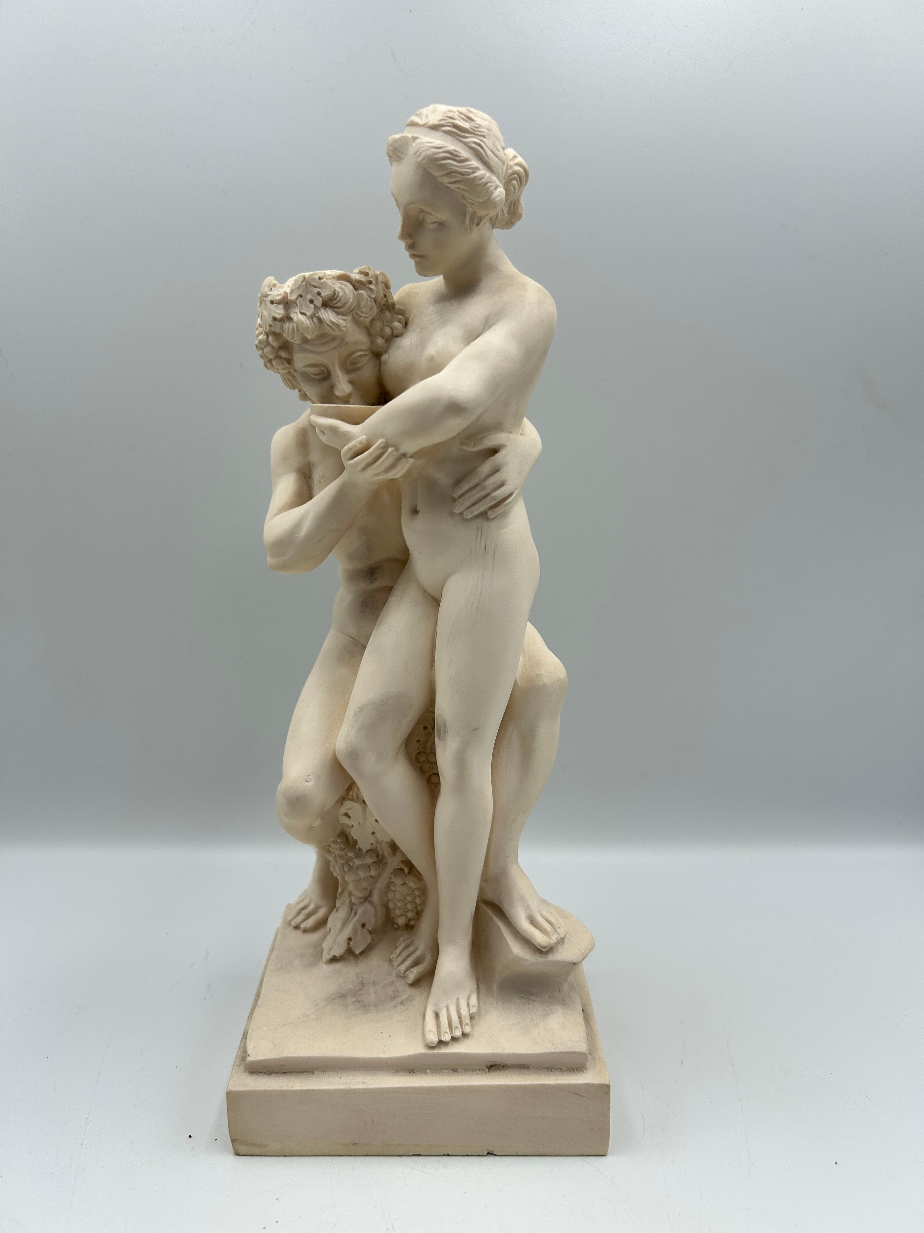 Neoclassical Style Bonded Marble? Nymph and Satyr Bacchic Group Sculpture, 9"