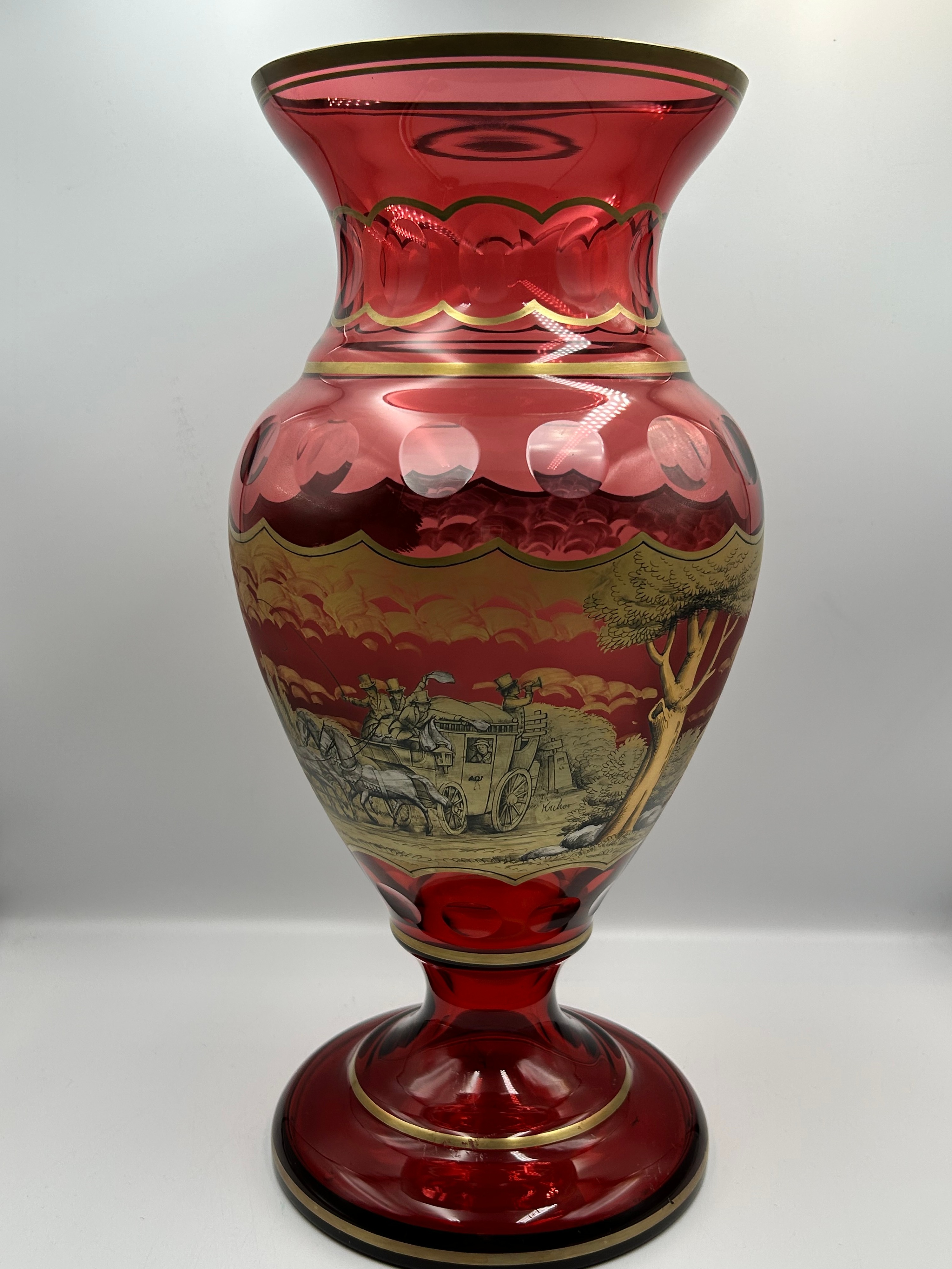 Late 19th Century? Bohemian? Ruby-Stained Glass Baluster Vase by Kucher?