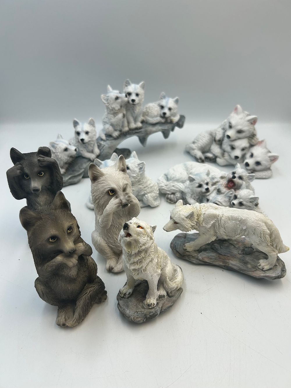Lot 487: Nemesis Now Cast Resin Wolf and Husky Themed Figurine Collection, Nine Pieces , Including NN