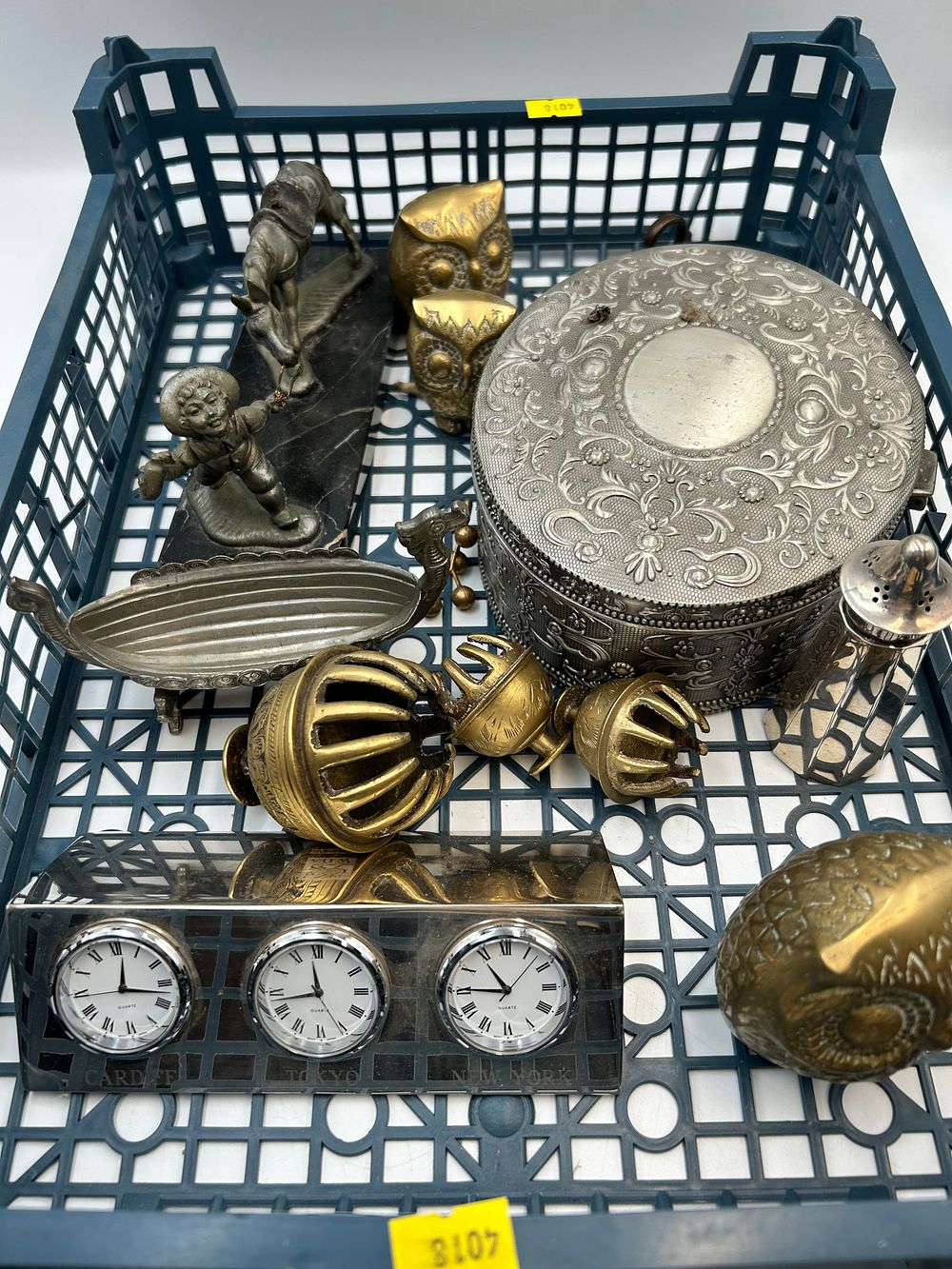 Lot 489: A Collection of White Metal? and Brass? Desk Accessories and Animalier Figurines