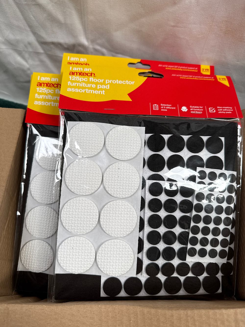 Lot 506: Amtech Synthetic? and Felt Floor Protector Furniture Pad Assortments, S5325 3 Boxes