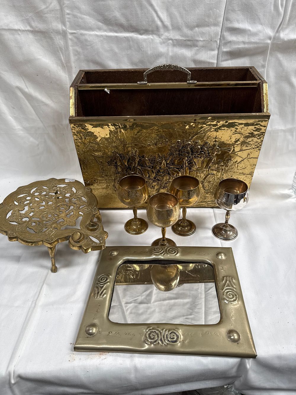Lot 519: Late 19th/Early 20th Century? Brass and White Metal? Assorted Domestic Metalware