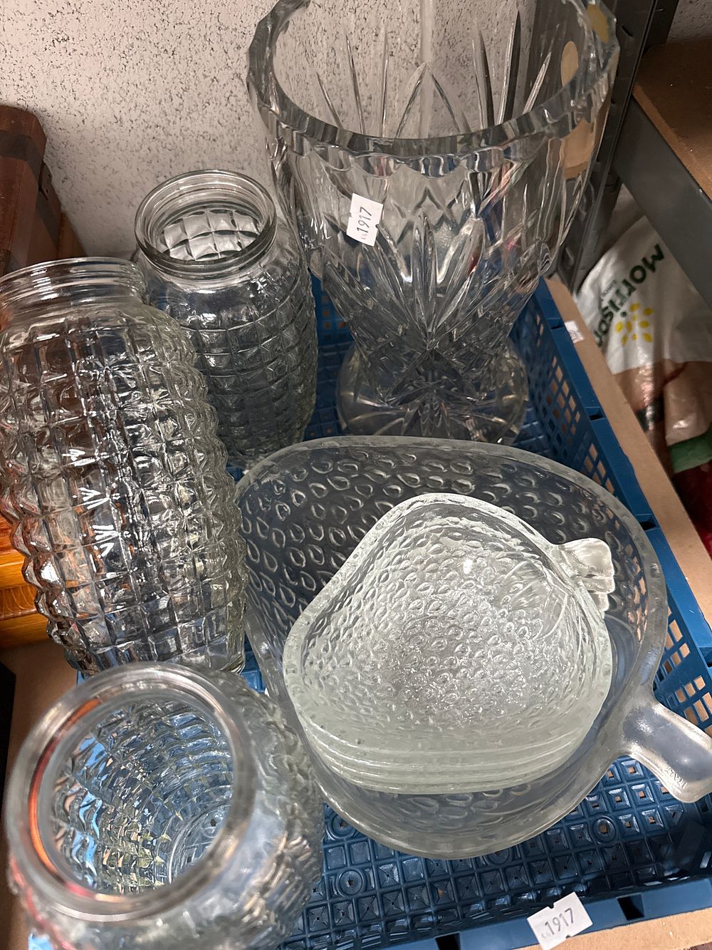 Lot 522: An Assortment of Clear Cut and Pressed Glass Tableware including an Italian? Strawberry Set