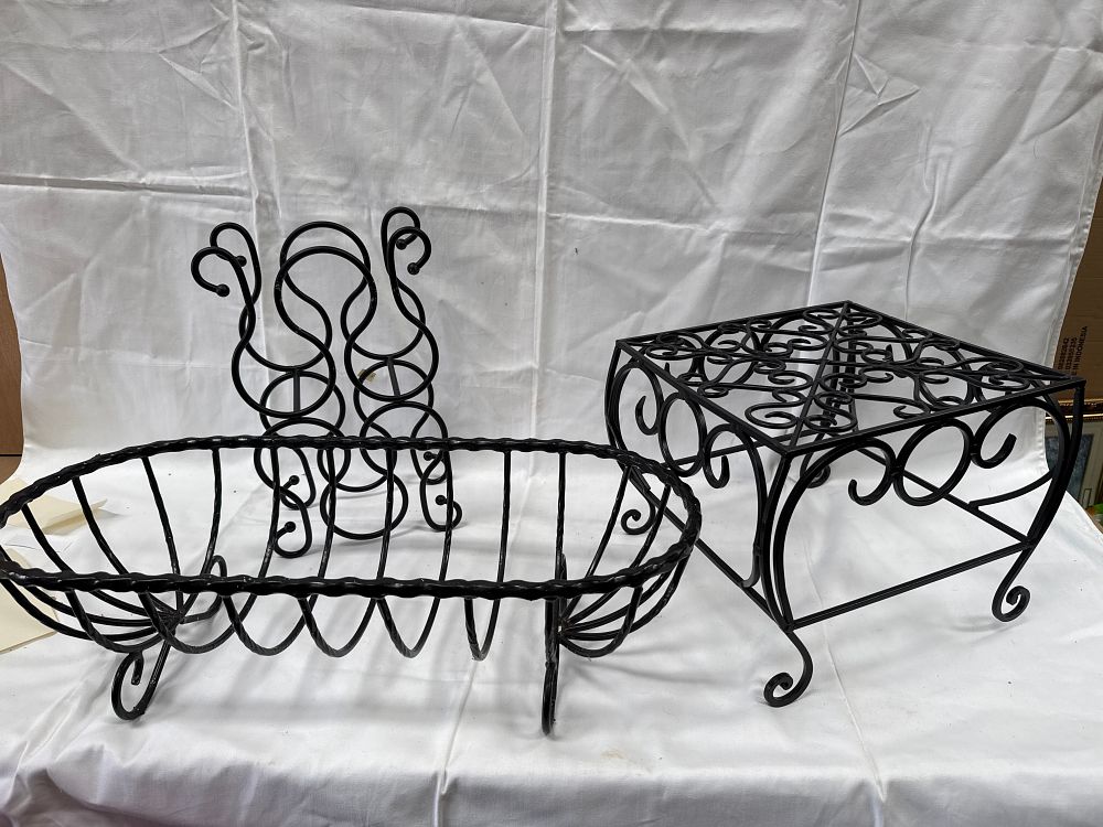 Lot 540: A Trio of Black-Painted Metal Scrollwork Household Accessories
