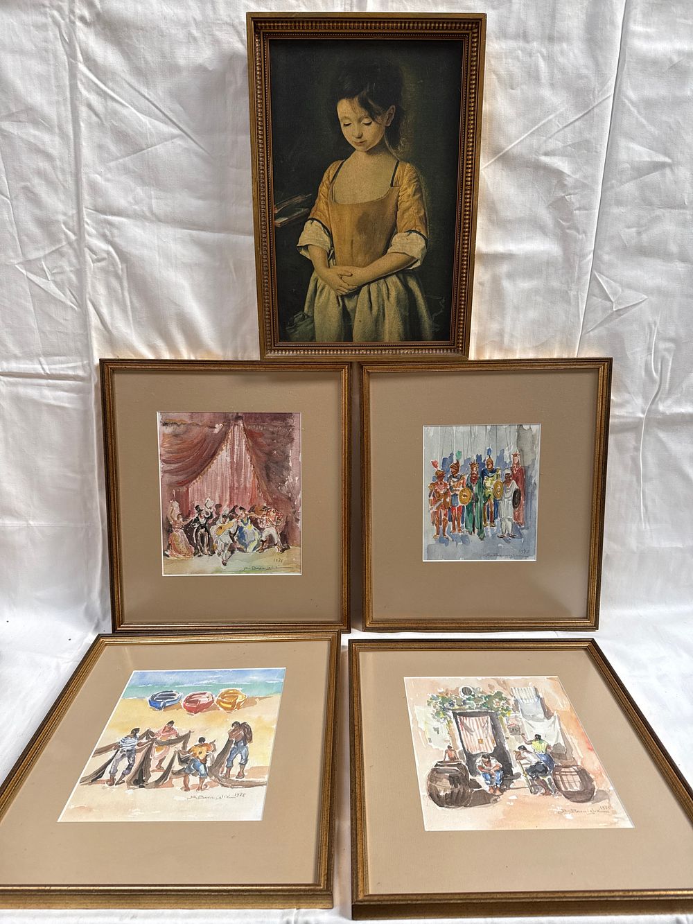 Lot 569: R. Barcigliè? A Collection of Watercolours and an 18th-Century Style Portrait (Signed)