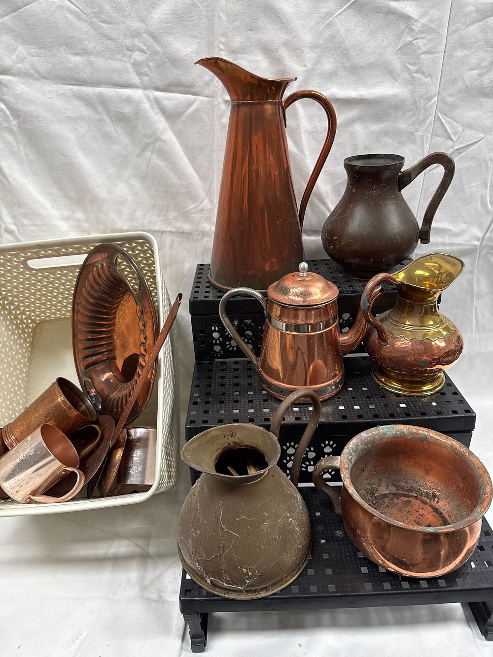 Lot 599: A Collection of Copper and Brass Metalware Including Smirnoff Promotional Mugs