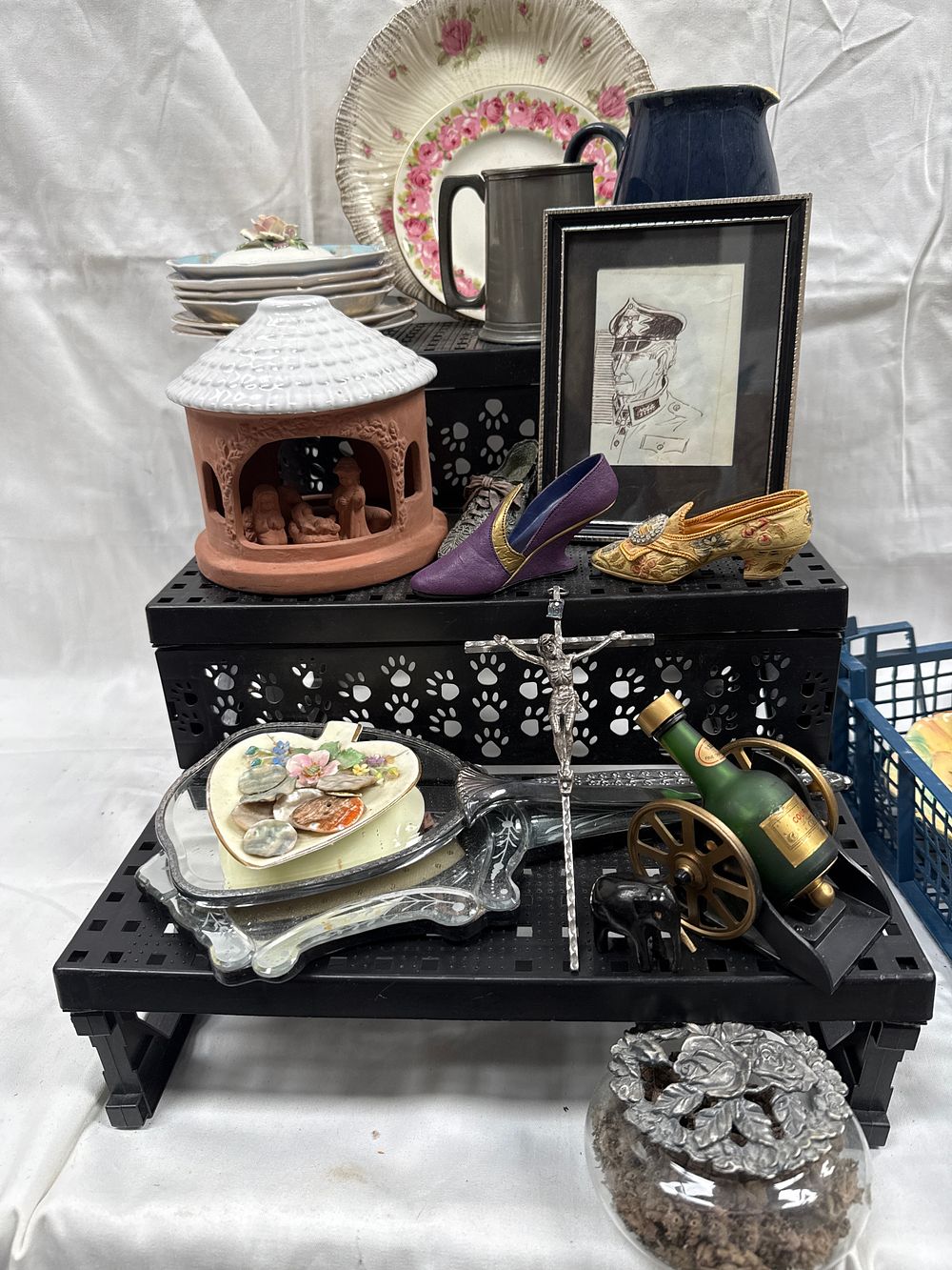Lot 601: An Assortment of Decorative Collectables including Courvoisier Novelty Cannon and Framed Sketch