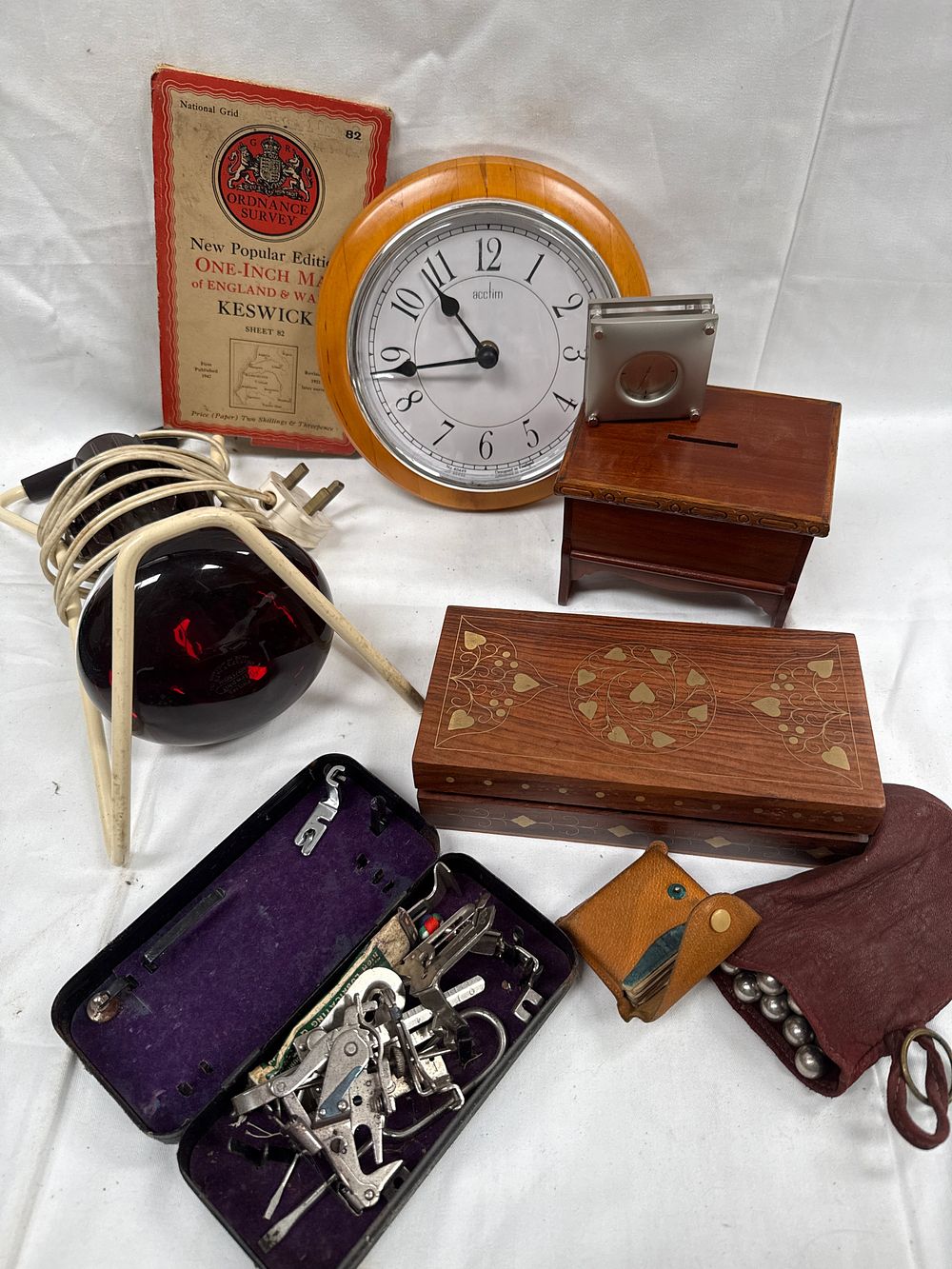 Lot 610: A Collection of Vintage Household Items, Ordnance Survey Map and Wooden Boxes