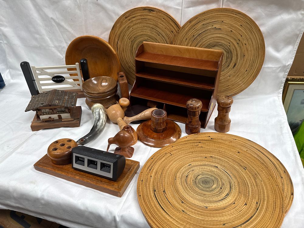 Lot 611: Late 20th Century? Stained Hardwood and Bamboo Effect Collection of Decorative Accessories
