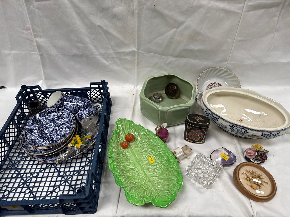 Lot 614: An Assortment of Ceramic and Glass Tableware including Majolica? Style and Transferware Items