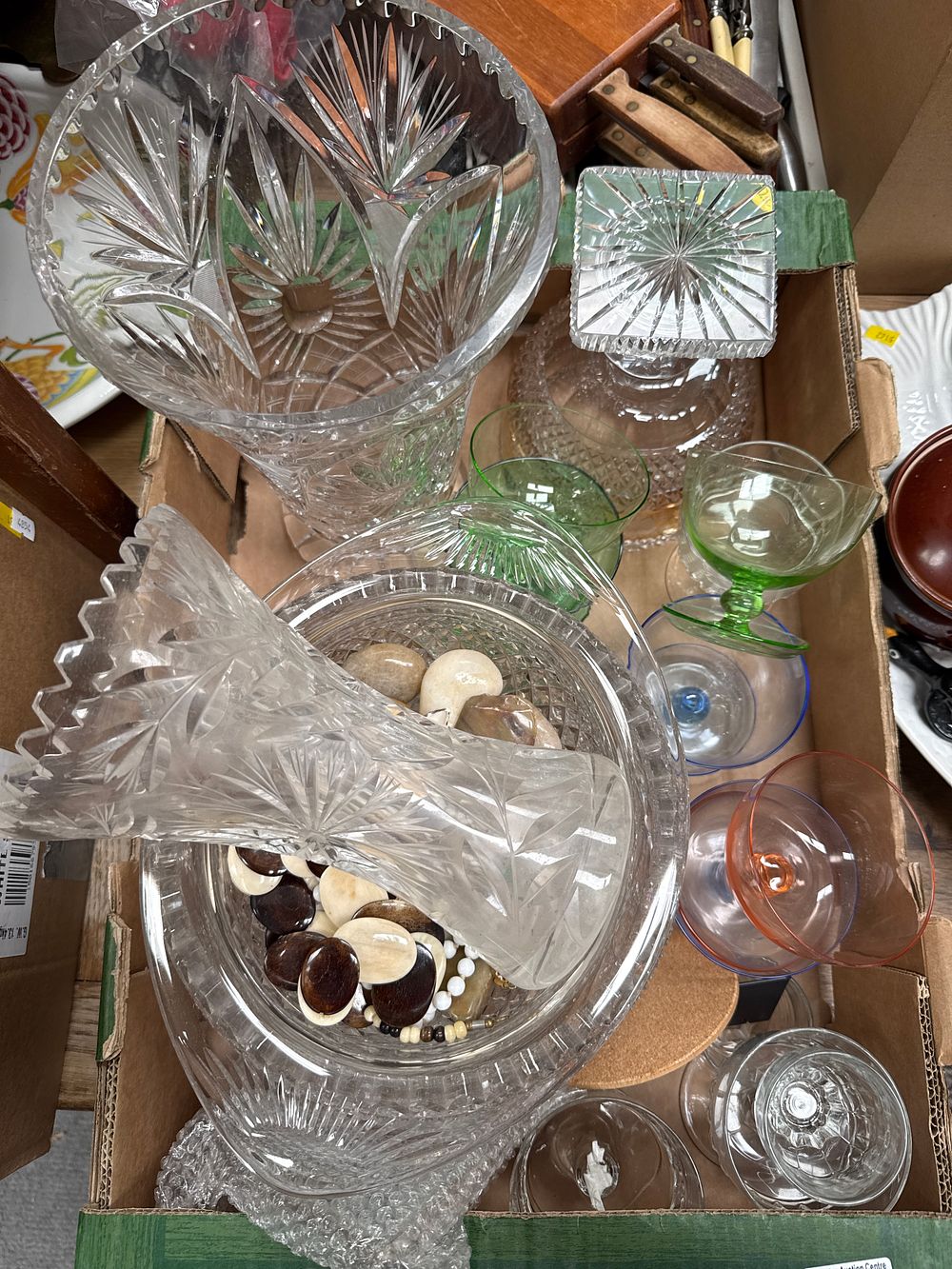Lot 624: An Assortment of Cut Lead Crystal? and Coloured Glassware with Decorative Objects