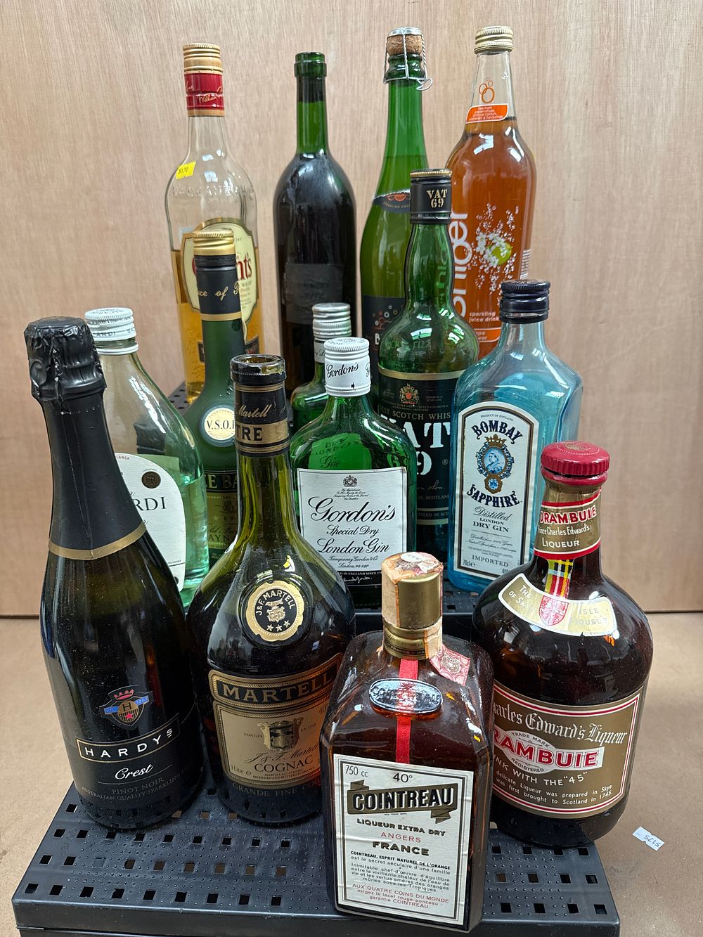 Lot 625: A Collection of Mostly Opened Glass Bottled Spirits, Liqueurs, and Wine including Martell and Cointreau
