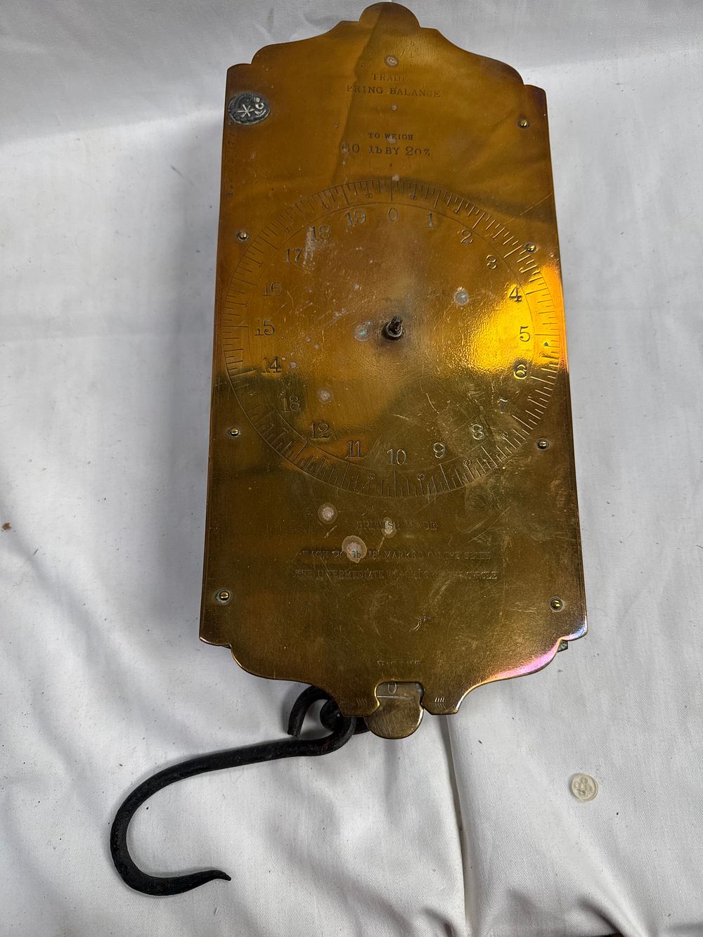 Lot 627: Salter's? Brass Trade Spring Balance Scale