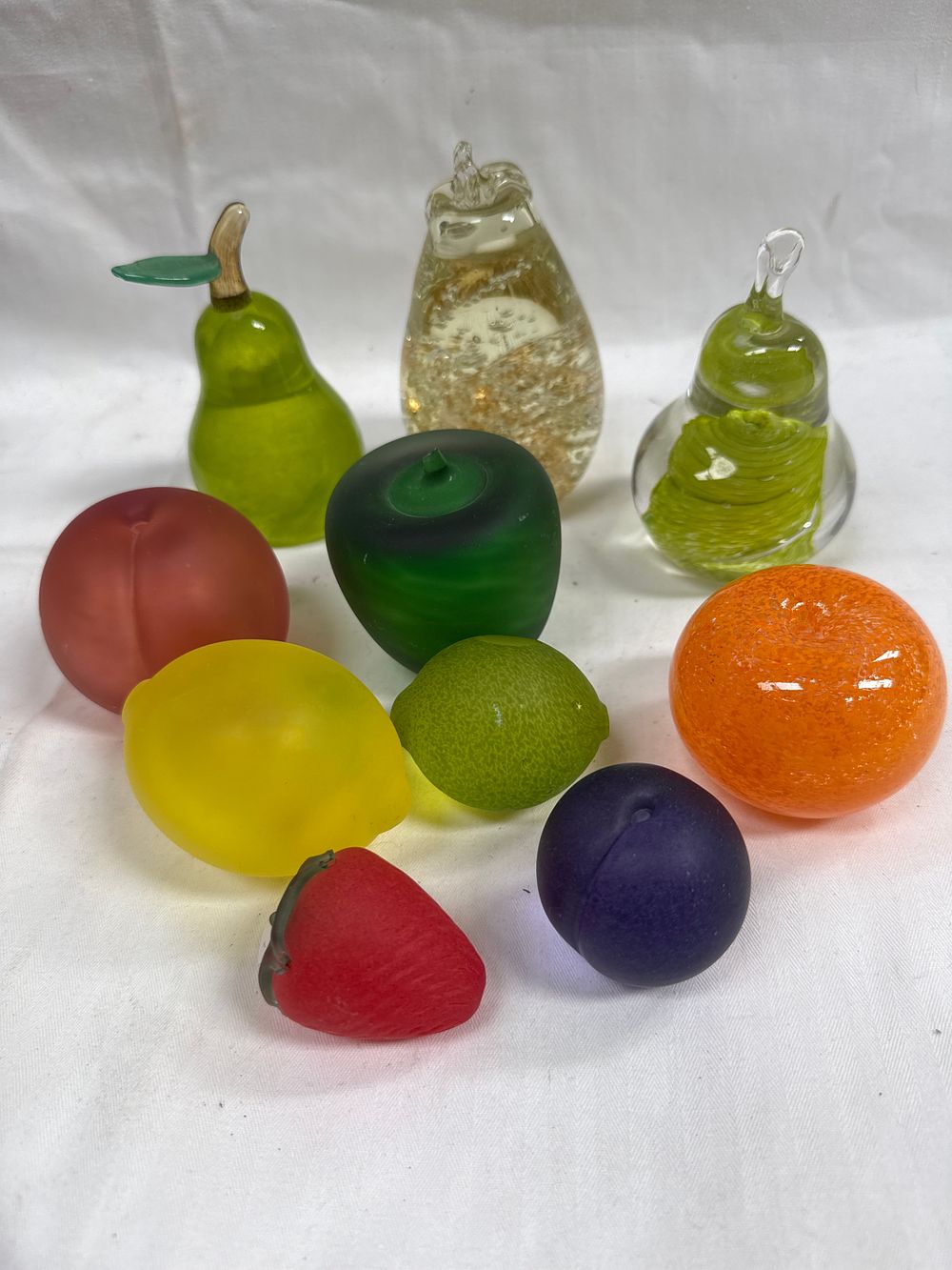 Lot 640: An Assortment of Mid-Century? Coloured and Frosted Art Glass Fruit