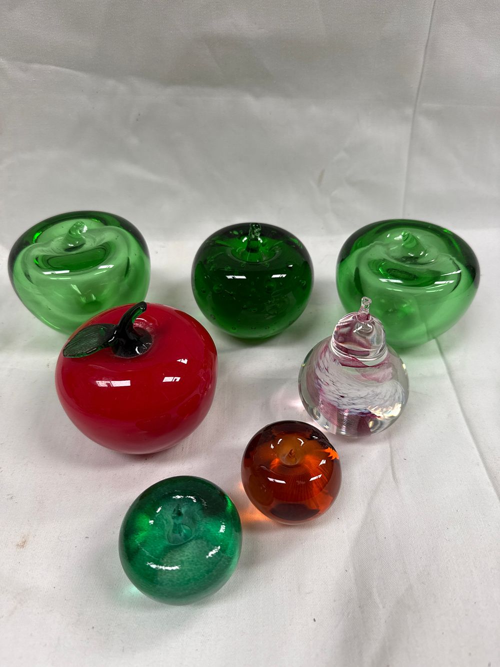 Lot 641: A Set of Seven Hand-Blown Murano? Style Coloured Art Glass Fruits