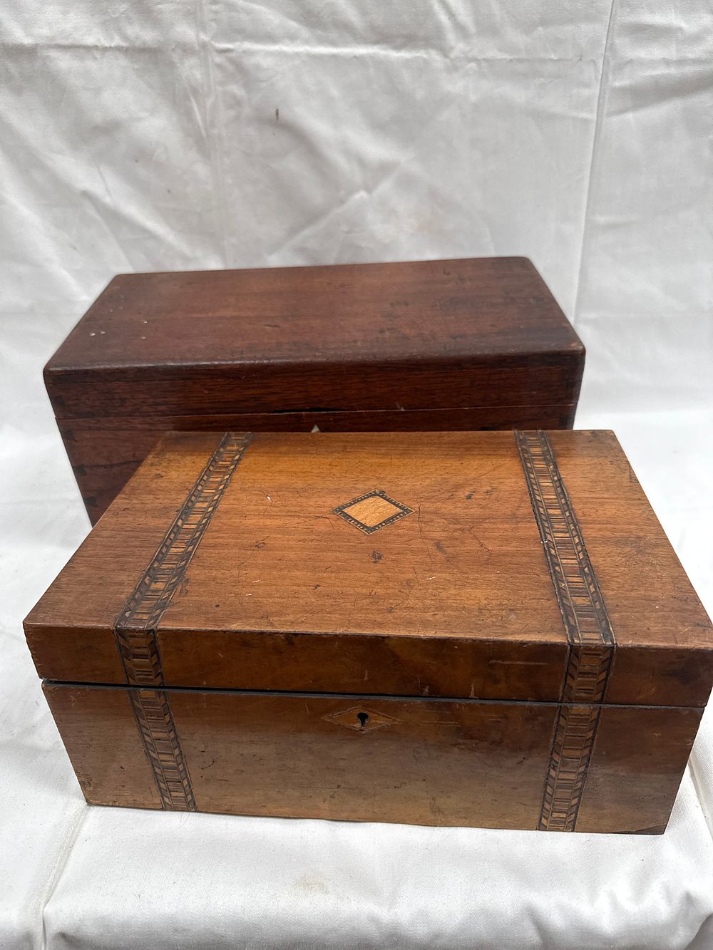 Lot 642: A Victorian Mahogany Box and a Tunbridge Ware? Parquetry Inlaid Walnut? Box