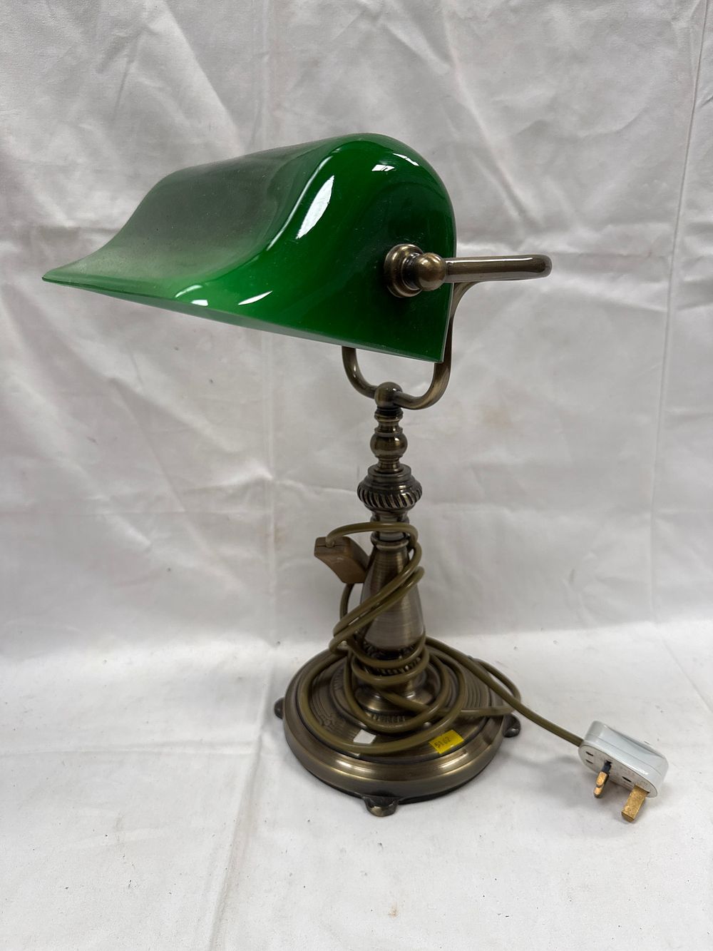 Lot 645: A Banker's Style Brass? Table Lamp with Green Glass Shade
