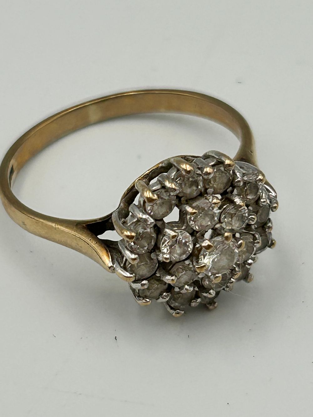 Lot 824: Mid-20th Century 9ct Gold and Diamond Tiered Cluster Ring, Size R, 3.38g