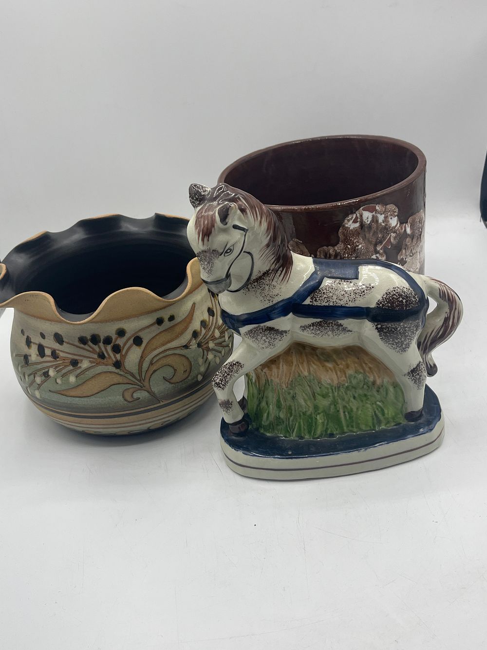 Lot 888: A Collection of Decorative Earthenware Ceramics including a Horse Figurine and Rye Pottery? Bowl