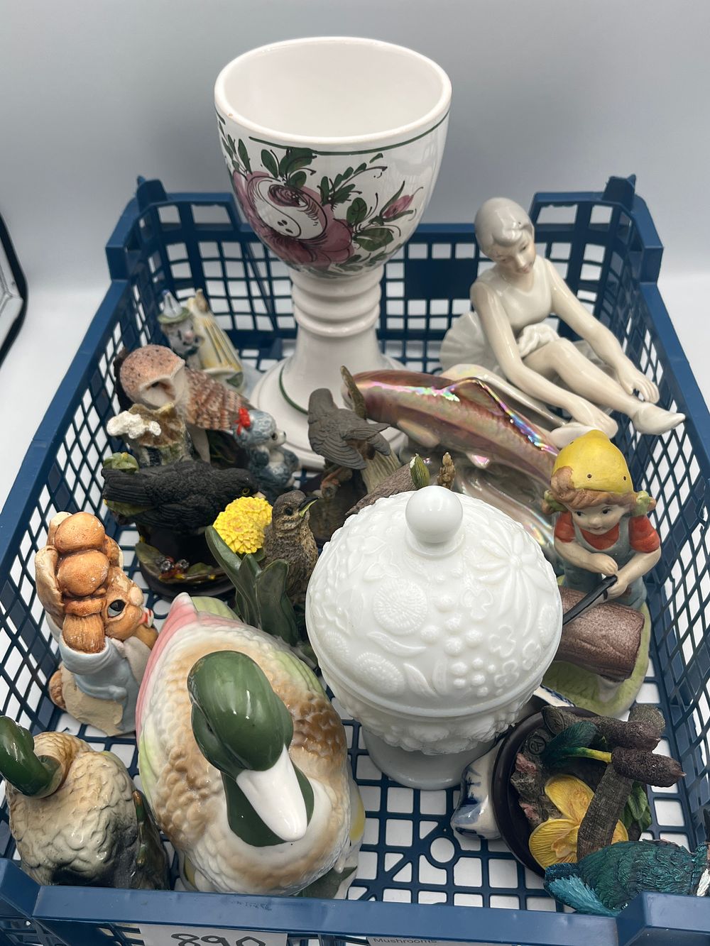 Lot 890: An Assortment of Ceramic Bird Figurines, Art Deco Style? Porcelain Figure and Glassware