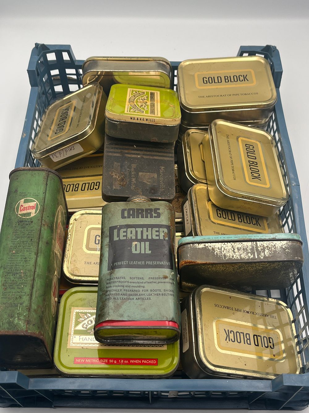 Lot 891: Mid-20th Century Lithographed Tinplate Advertising and Utility Containers by Gold Block and Others