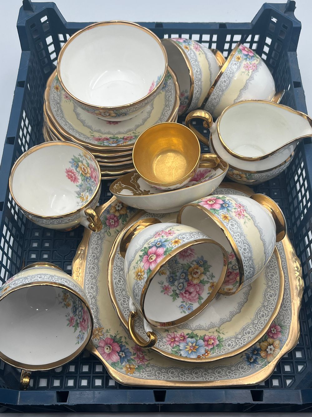 Lot 893: Tuscan? Fine Bone China Tea Service with Gilt Highlights and Floral Sprays
