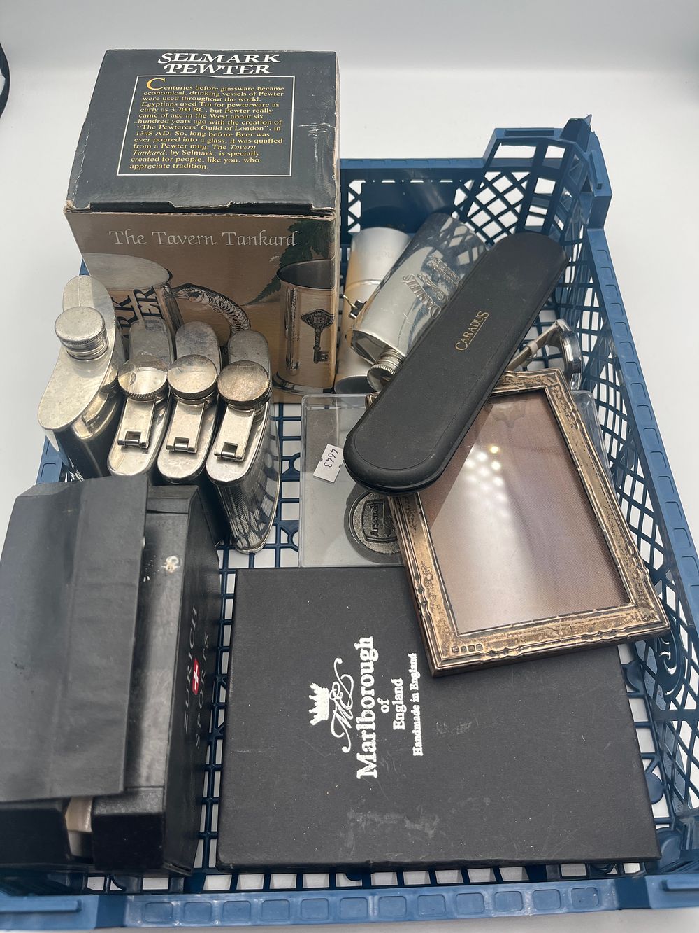 Lot 896: A Collection of Marlborough of England? and White Metal Giftware with a Sterling Silver Photograph Frame, London