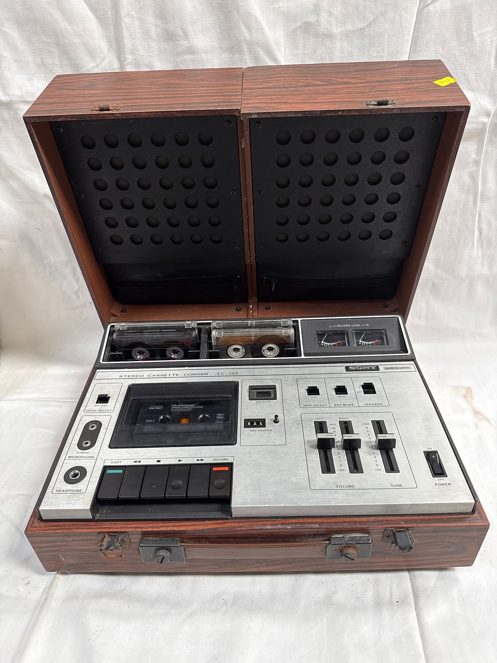 Lot 915: Sony TC-133 Wood-Grain Effect Portable Stereo Cassette-Corder