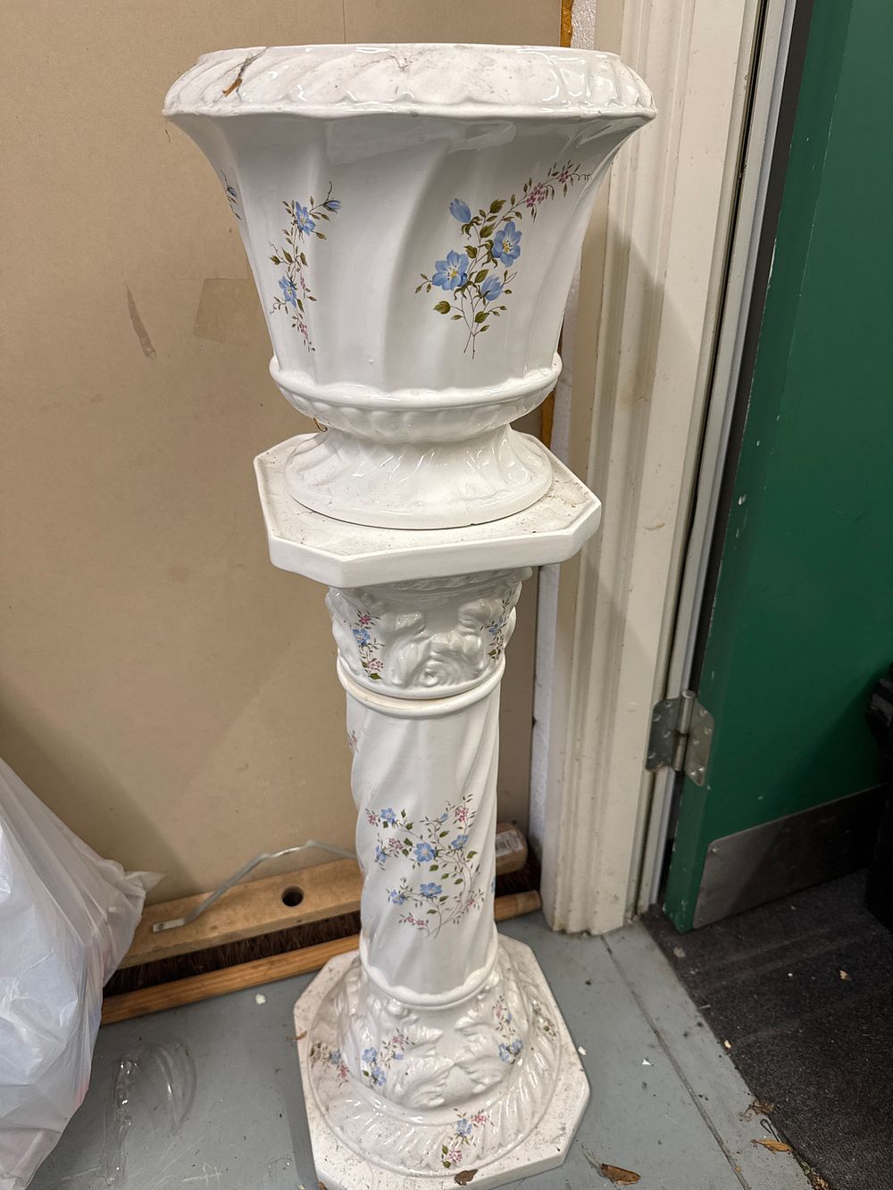 Lot 917: An Italian Style? Glazed Earthenware Jardinière and Pedestal with Floral Decoration