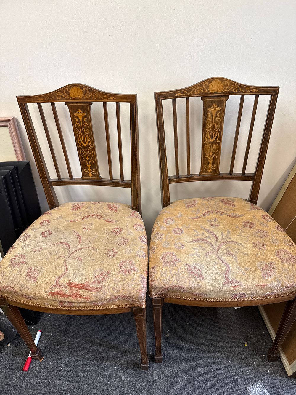 Lot 918: Edwardian Mahogany? and Marquetry Side Chairs
