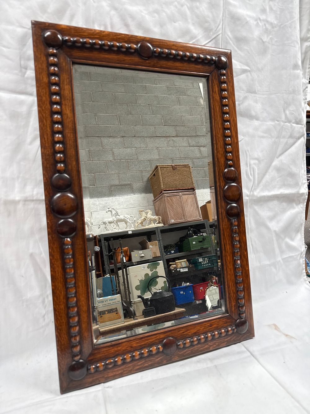 Lot 919: An Early 20th Century Oak? Bobbin Turned Wall Mirror in the Jacobean Revival Style