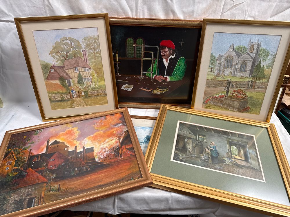 Lot 921: G. S. Codner? and Others, Six Framed Artworks including Landscapes and Genre Scenes (Signed)