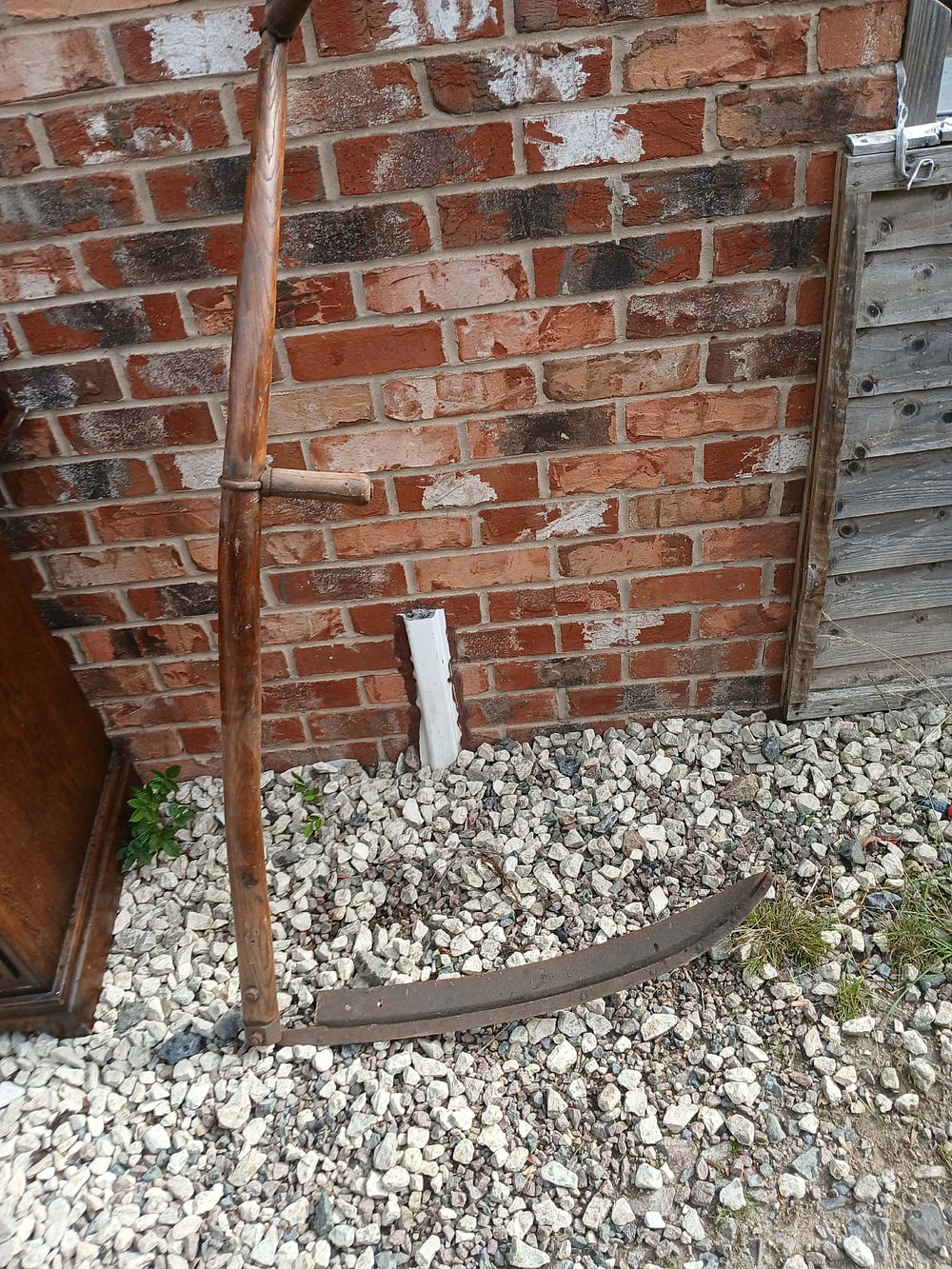 Lot 959: A Traditional 19th Century? Hardwood? and Iron Agricultural Scythe