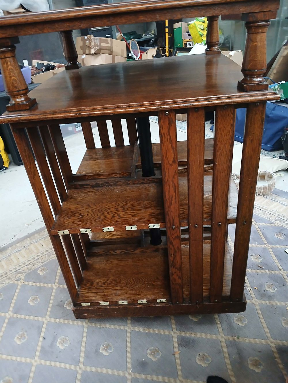 Lot 978: A Superb Edwardian Oak Revolving Two-Tier Bookcase with Brass Index Plates 43" x 26"