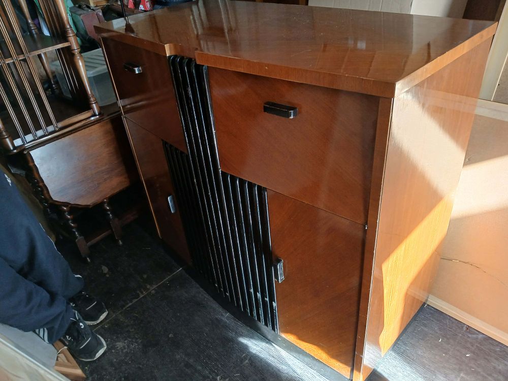 Lot 979: His Master's Voice Walnut Veneered Hi-Fi Sideboard with Garrard, Eagle and JVC Components