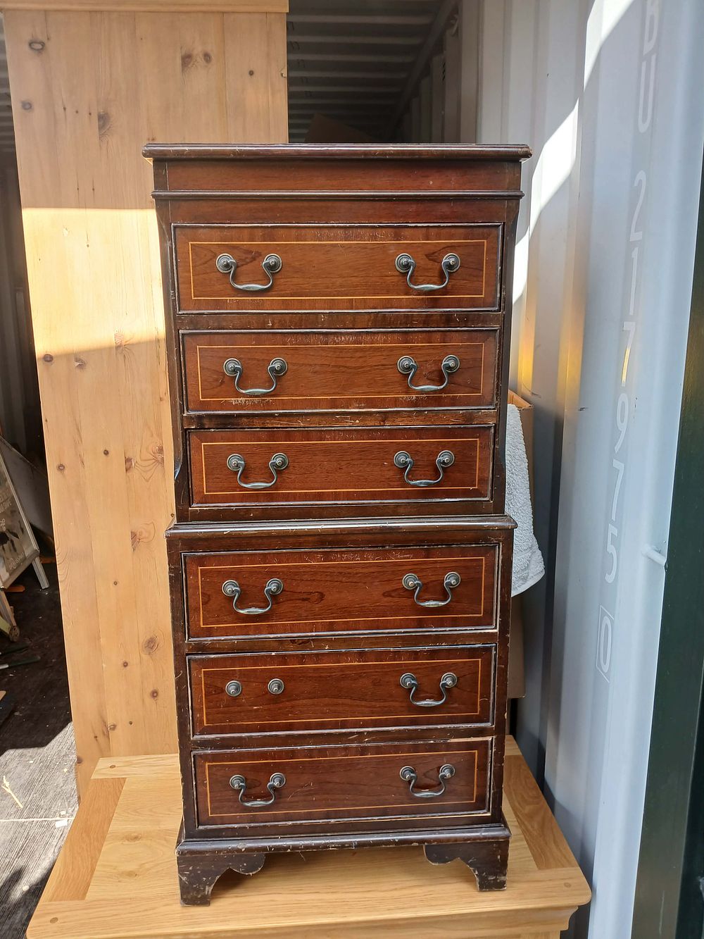 Lot 981: George III Style Mahogany? and Inlaid Chest-on-Chest with Graduated Drawers