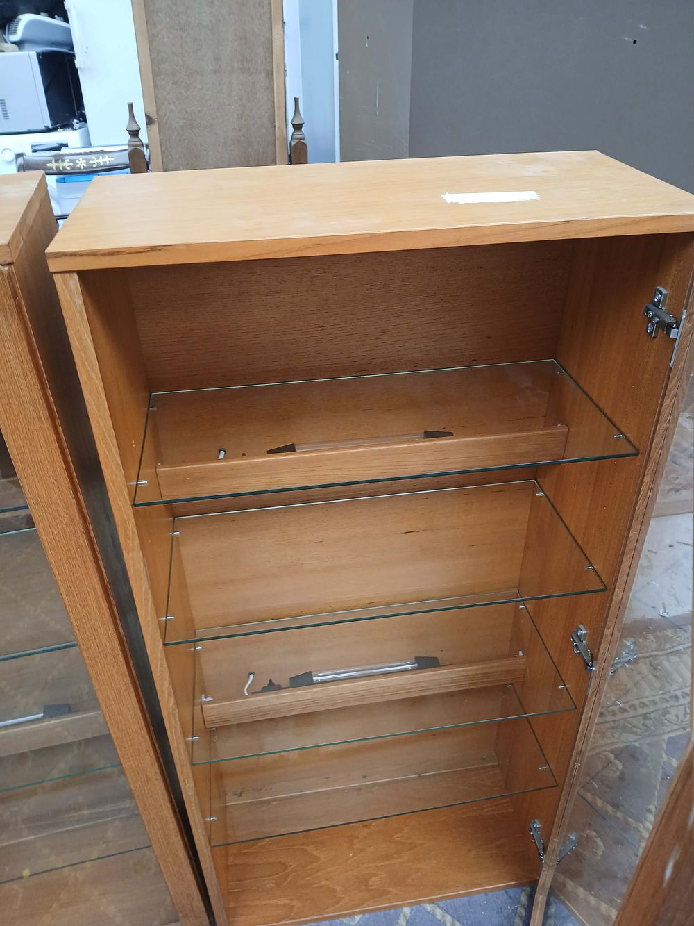 Lot 989: Three Late 20th Century Oak? Veneered and Glass Display Cabinets