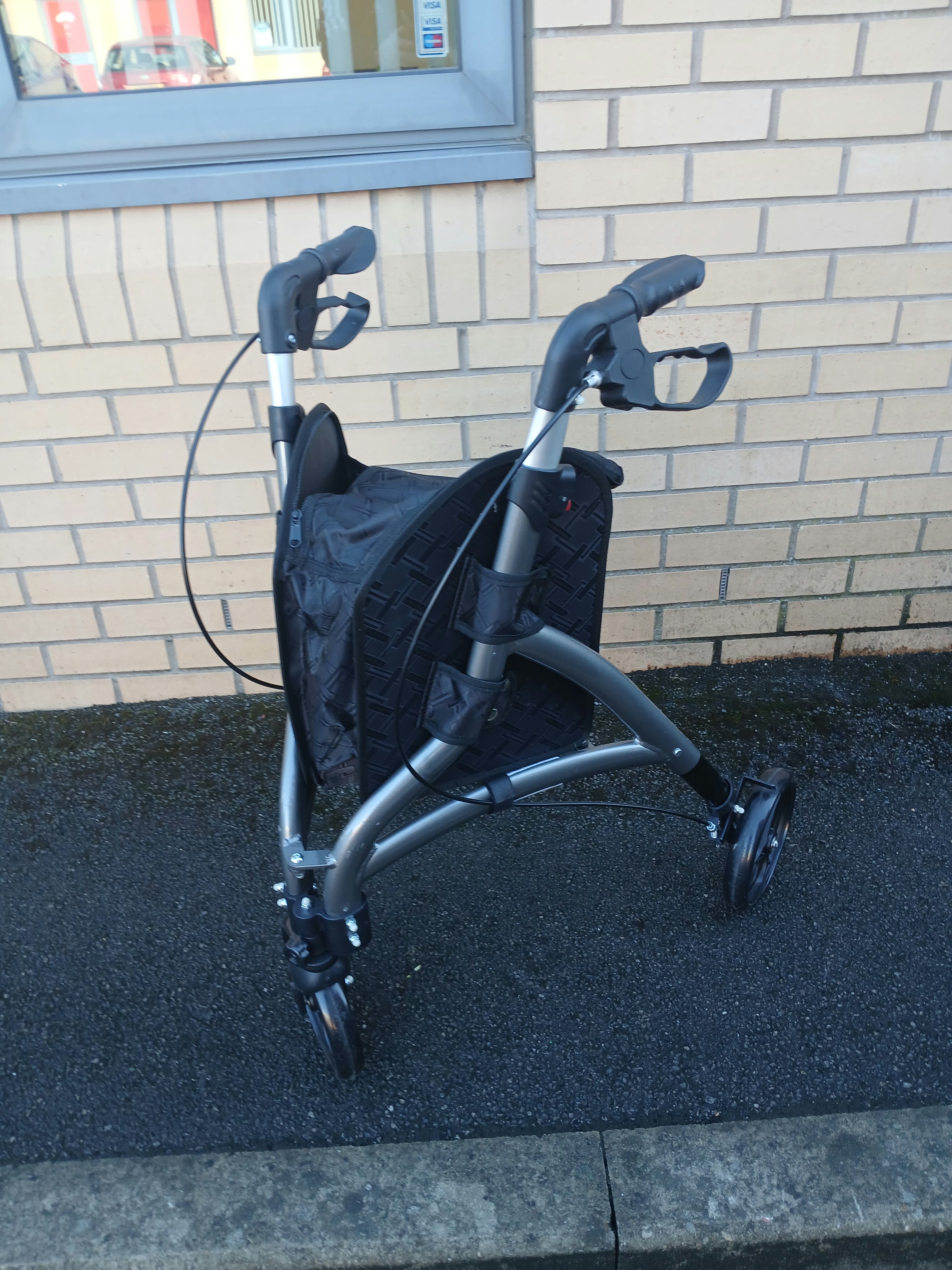 Lightweight Grey Metallic Tubular Metal Three Wheeled Rollator Walker