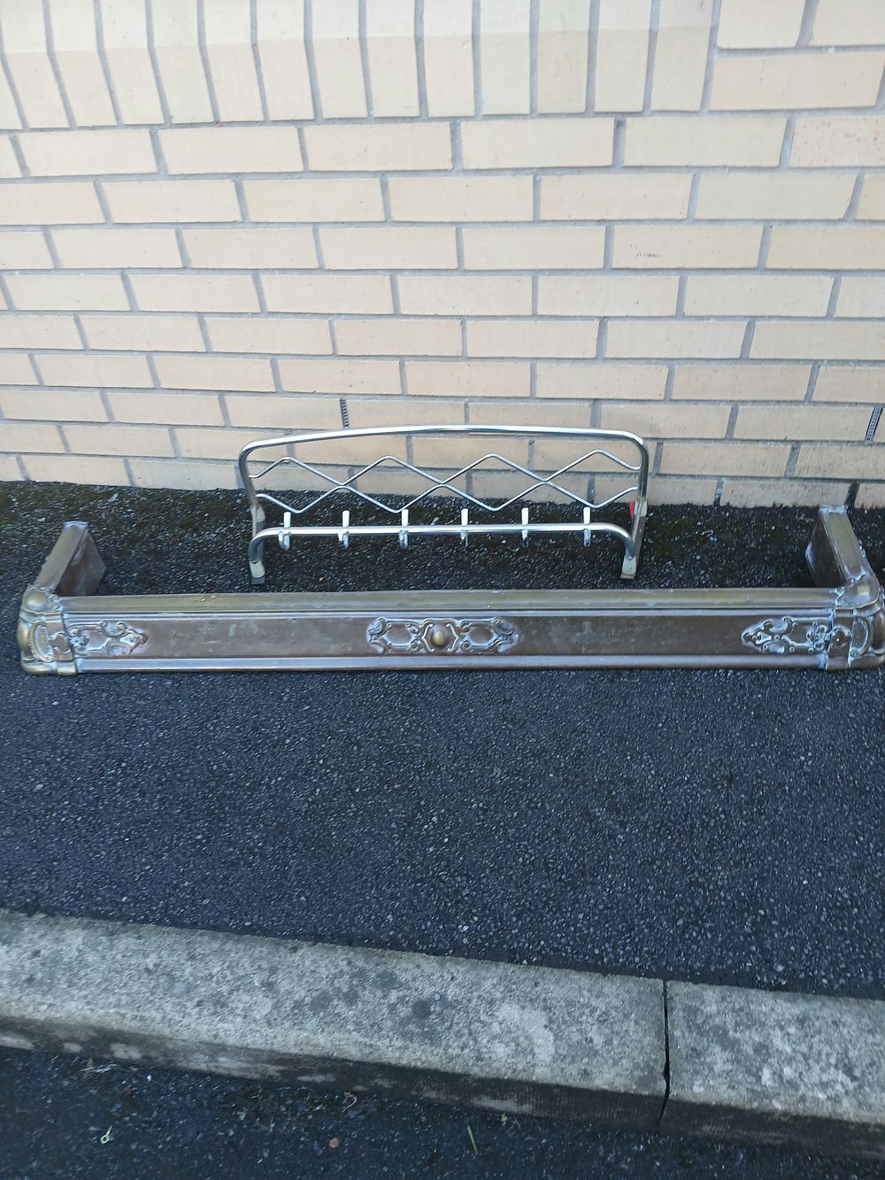 Lot 23: Mid-Century Dutch? Chrome-Plated Coat Rack and an Edwardian Copper Fireplace Fender
