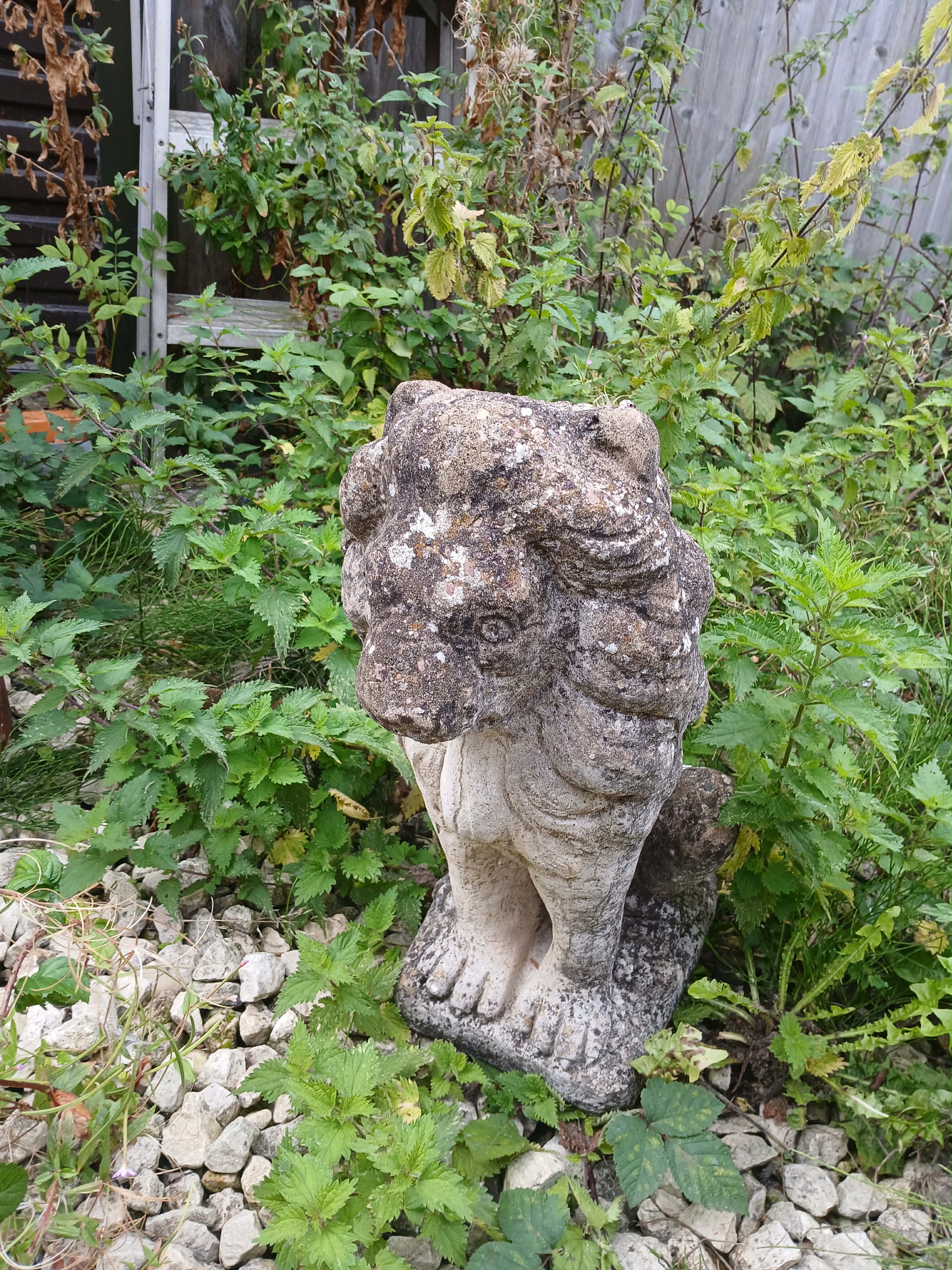 Weathered Reconstituted Stone? Seated Heraldic Lion Garden Ornament