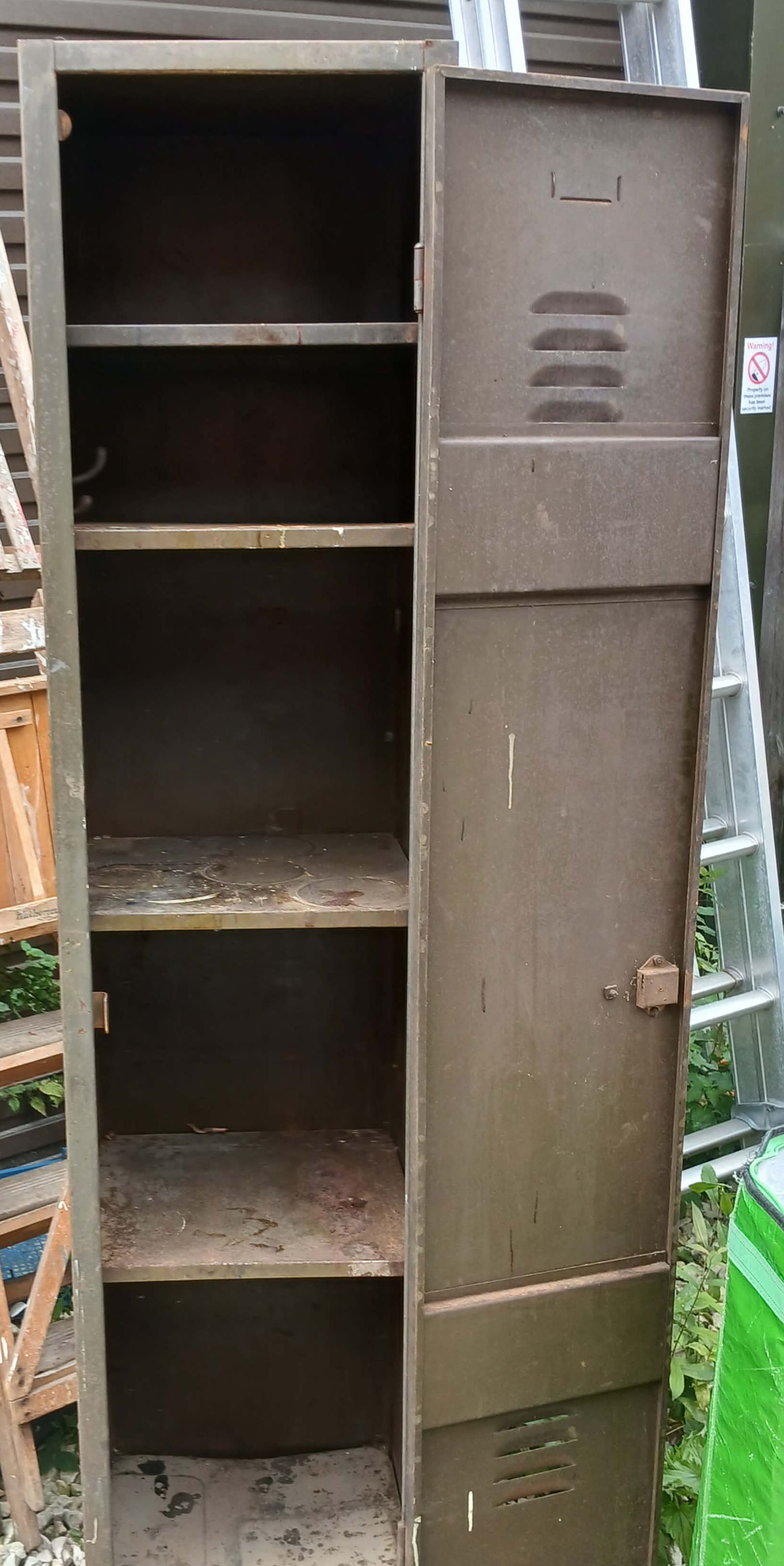 Vintage Industrial Metal Storage Locker With Shelves, 6ft Tall